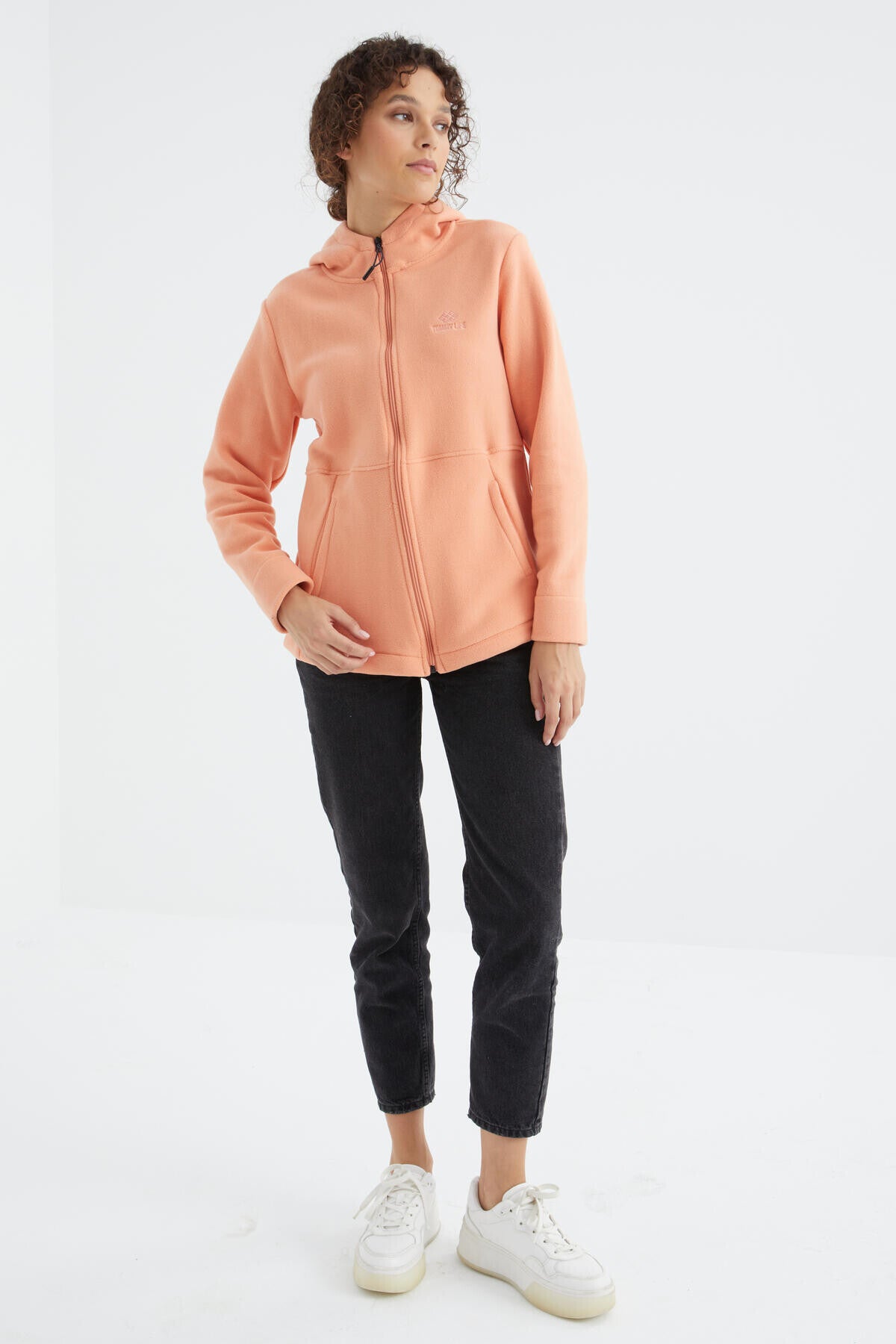 Image of Kavun Içi Kapüşonlu Fermuarlı Rahat Form Kadın Polar Sweatshirt - 97233