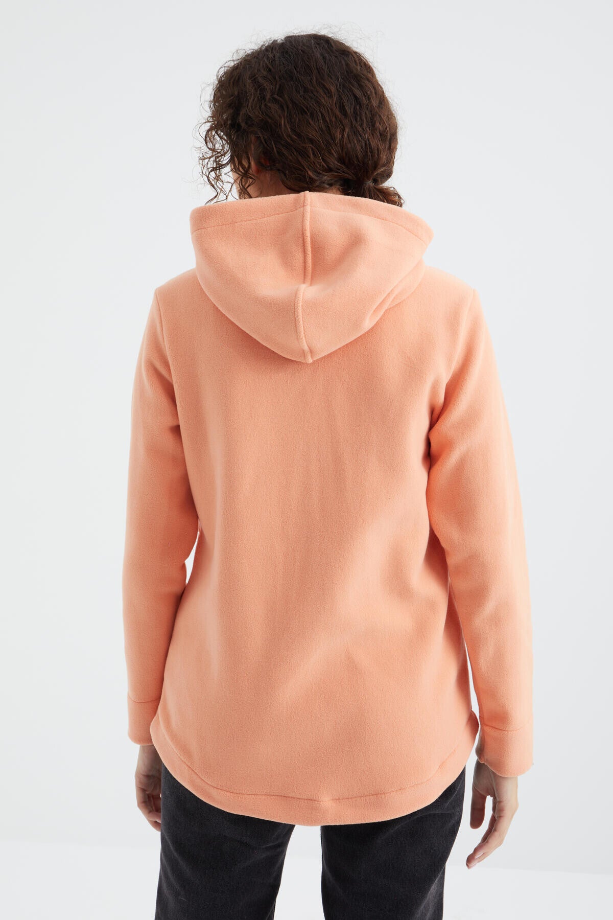 Image of Kavun Içi Kapüşonlu Fermuarlı Rahat Form Kadın Polar Sweatshirt - 97233