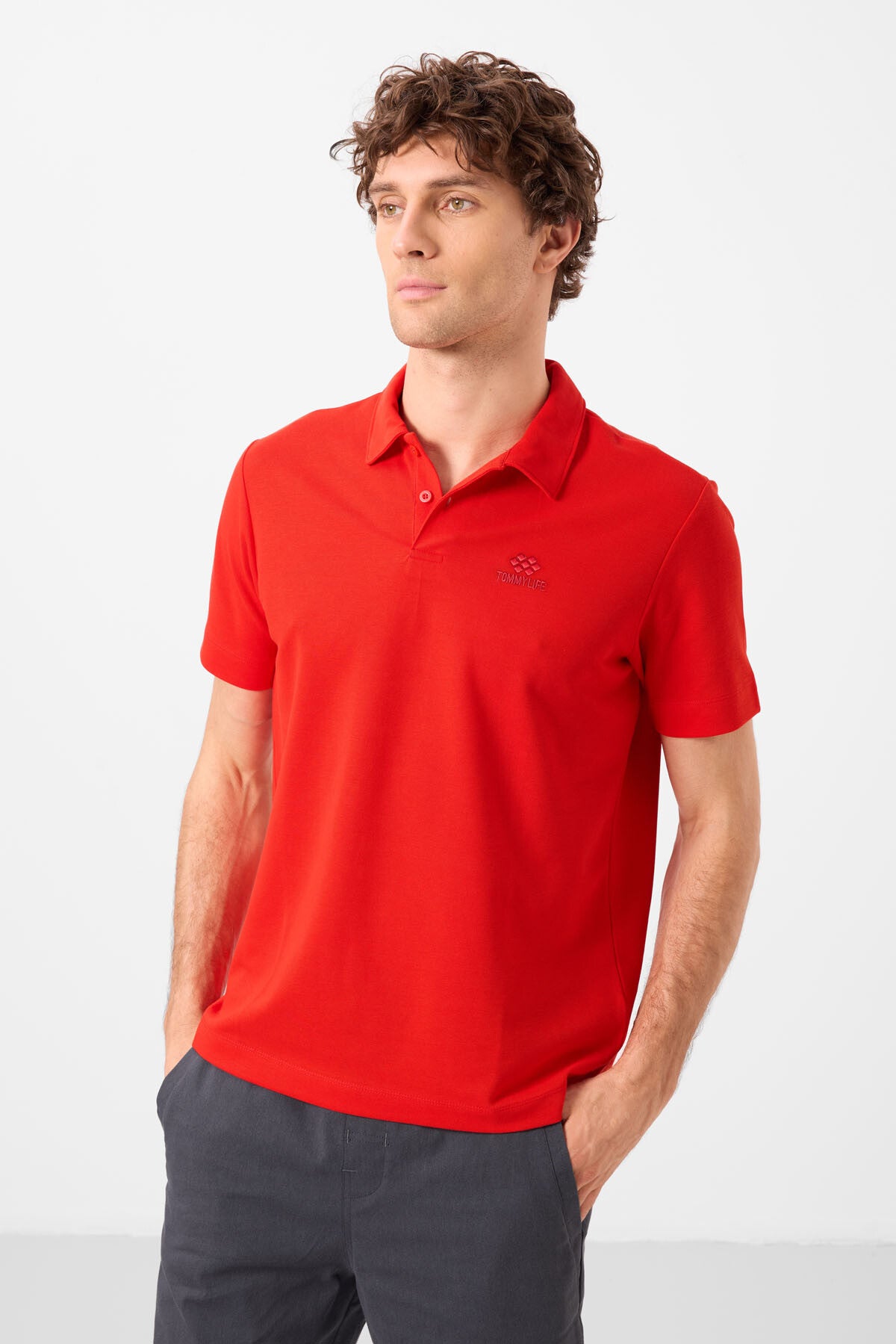 Image of Kırmızı Standart Kalıp Basic Polo Yaka Erkek T-Shirt - 87748