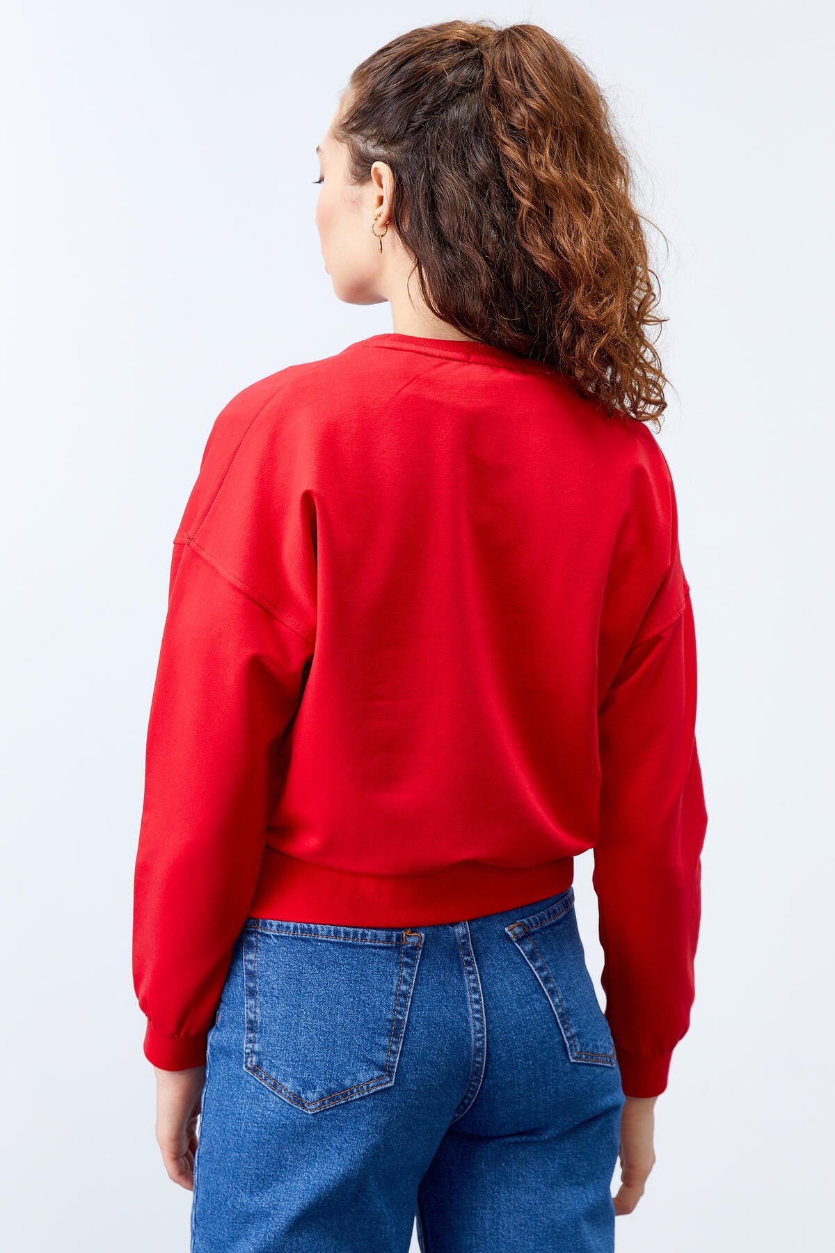 Image of Kırmızı Basic Rahat Form O Yaka Kadın Sweatshirt - 97114
