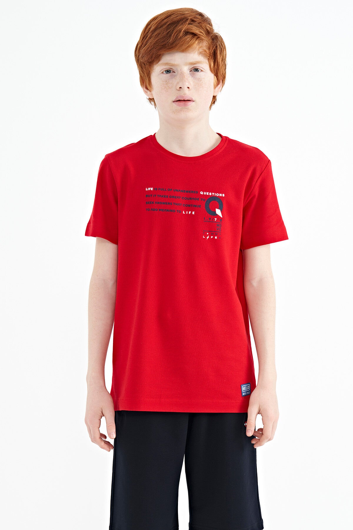 Image of Kırmızı Baskı Detaylı O Yaka Standart Kalıp Erkek Çocuk T-Shirt - 11145