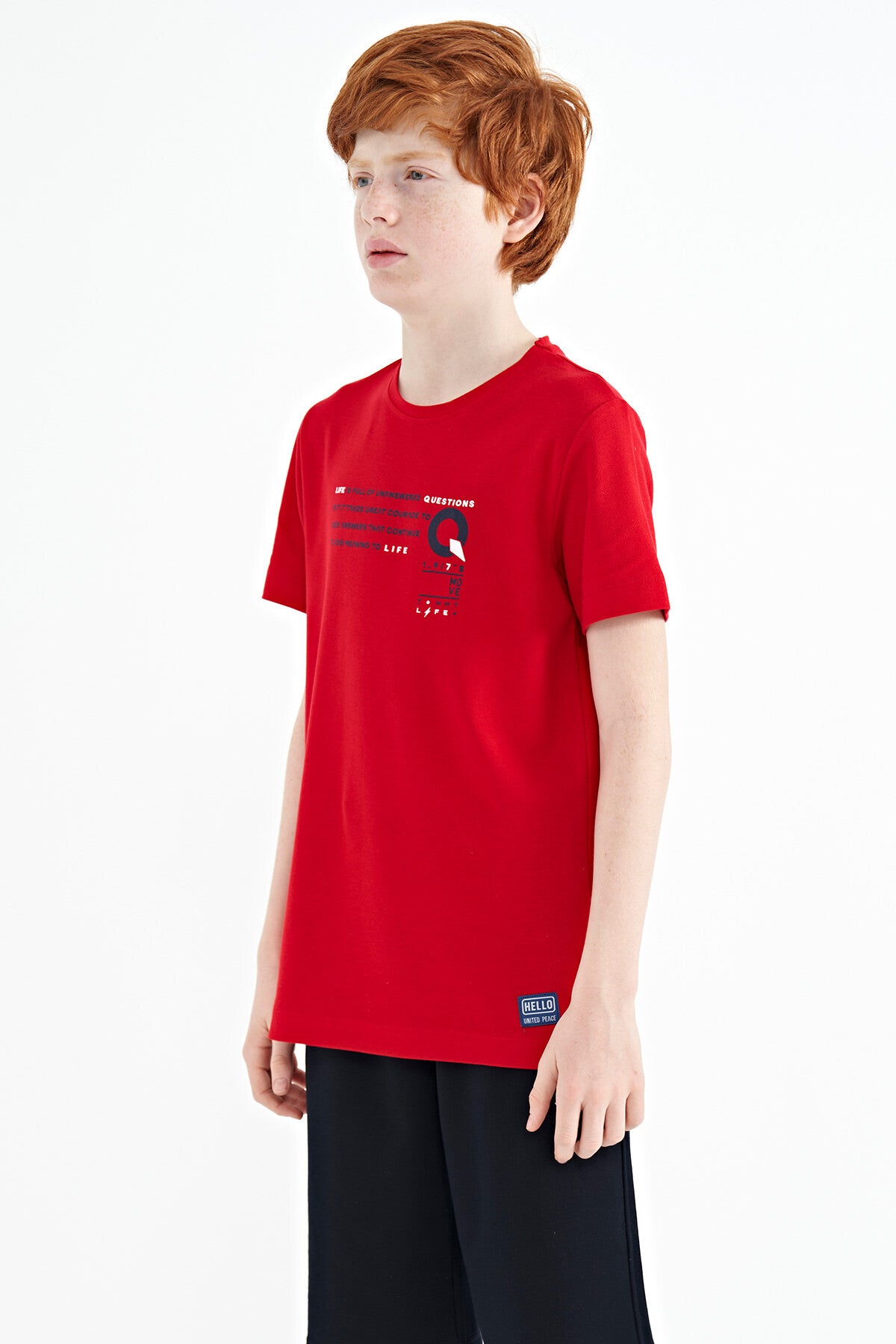 Image of Kırmızı Baskı Detaylı O Yaka Standart Kalıp Erkek Çocuk T-Shirt - 11145