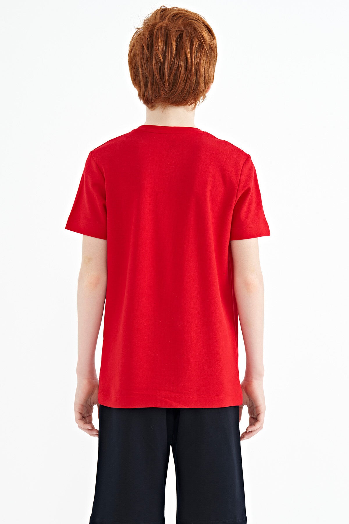 Image of Kırmızı Baskı Detaylı O Yaka Standart Kalıp Erkek Çocuk T-Shirt - 11145