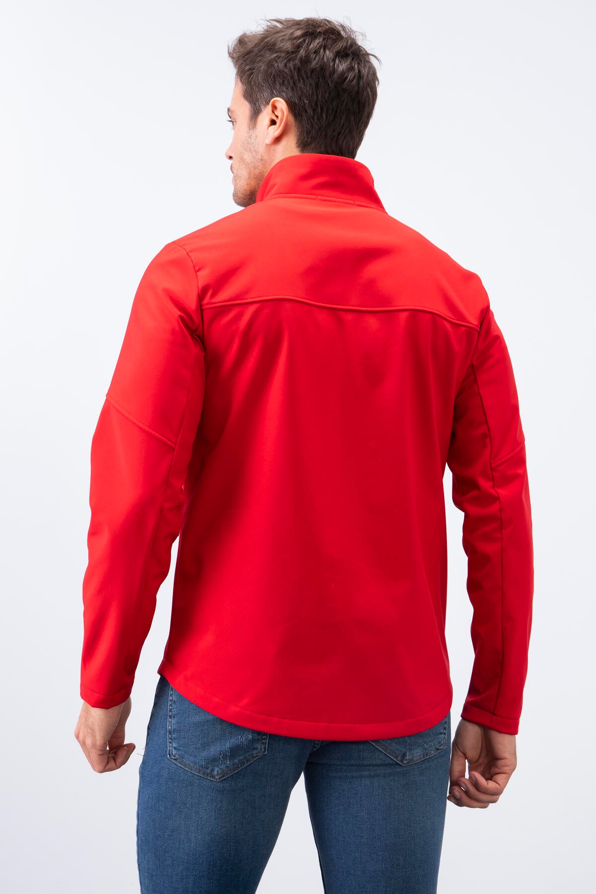 Image of Kırmızı Fermuarlı Dik Yaka Su ve Rüzgar Geçirmez Softshell Erkek Mont - 88050