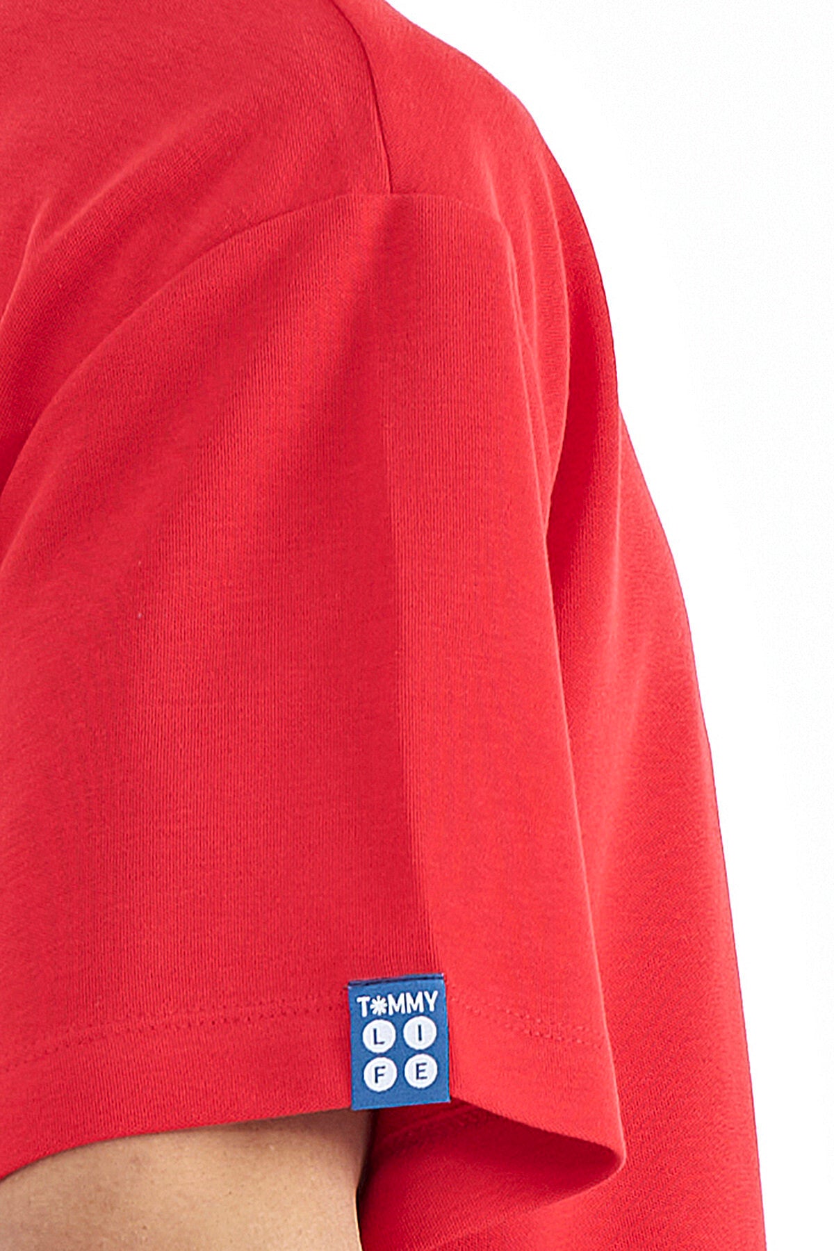 Image of Kırmızı Kol Arma Detaylı Basic Oversize Erkek T-Shirt - 88193