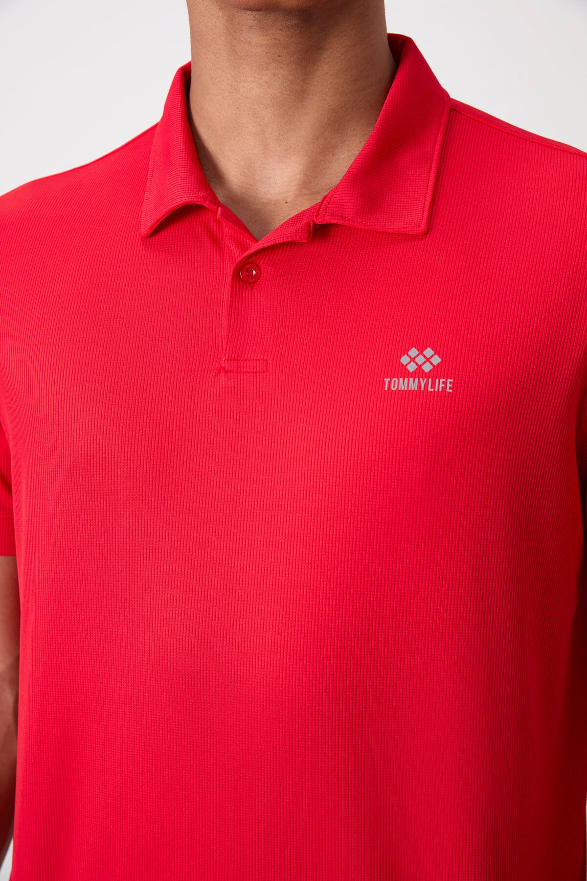 Image of Kırmızı Logo Baskılı Standart Kalıp Polo Yaka Aktif Spor Erkek T-Shirt - 88252