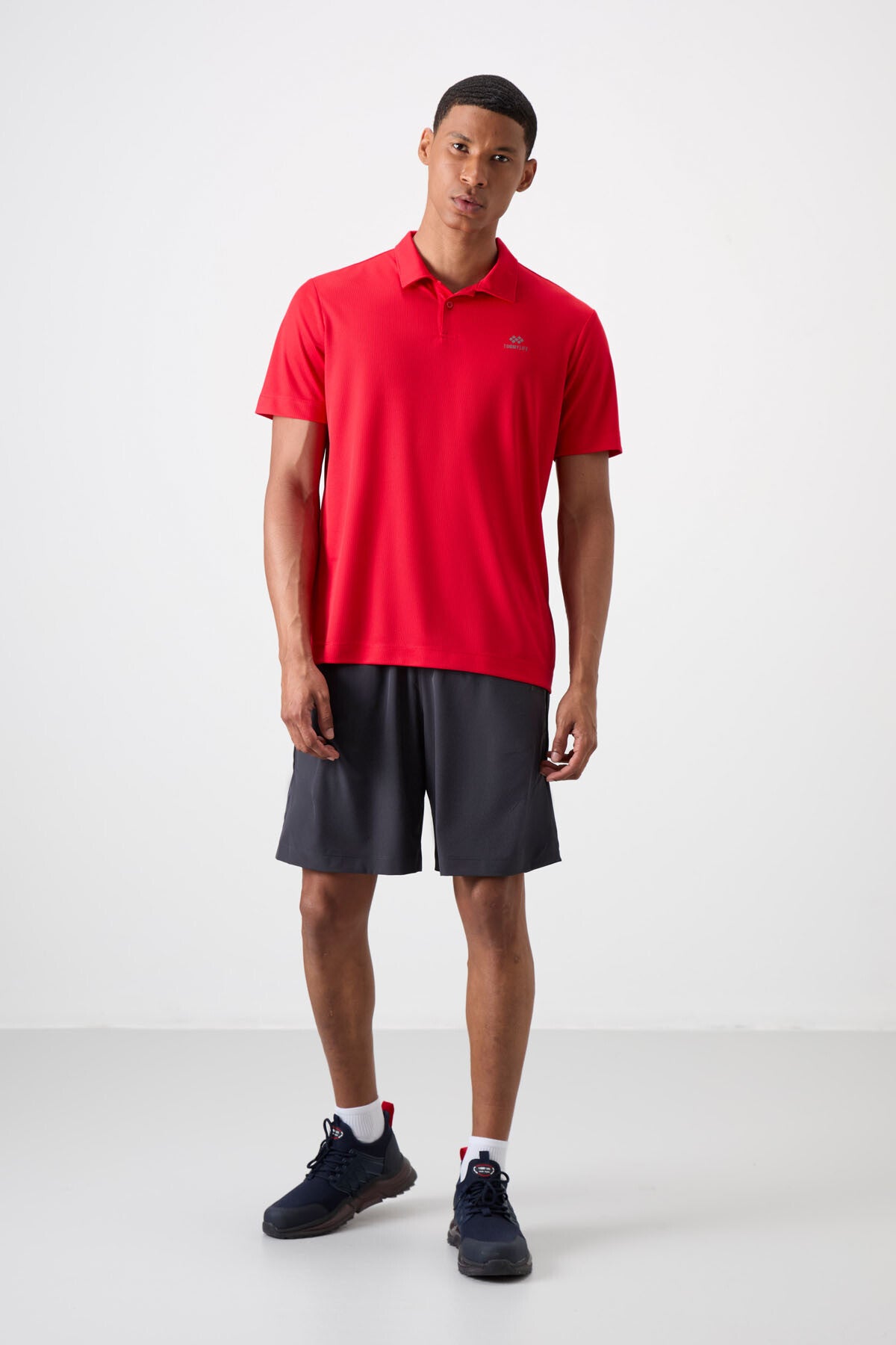 Image of Kırmızı Logo Baskılı Standart Kalıp Polo Yaka Aktif Spor Erkek T-Shirt - 88252