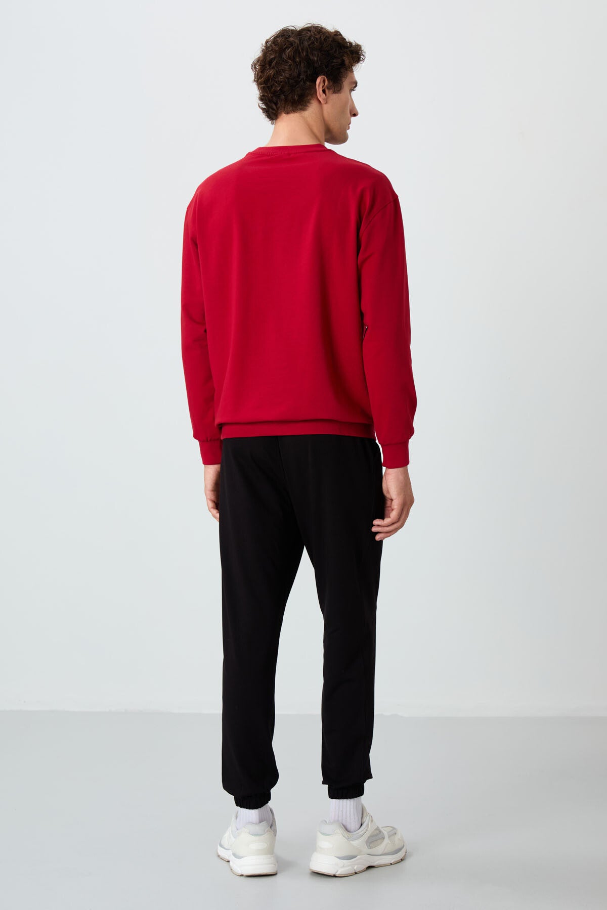 Image of Kırmızı - Siyah Casual O Yaka Lastik Paça Pamuklu Erkek Oversize Eşofman Takımı - 85120