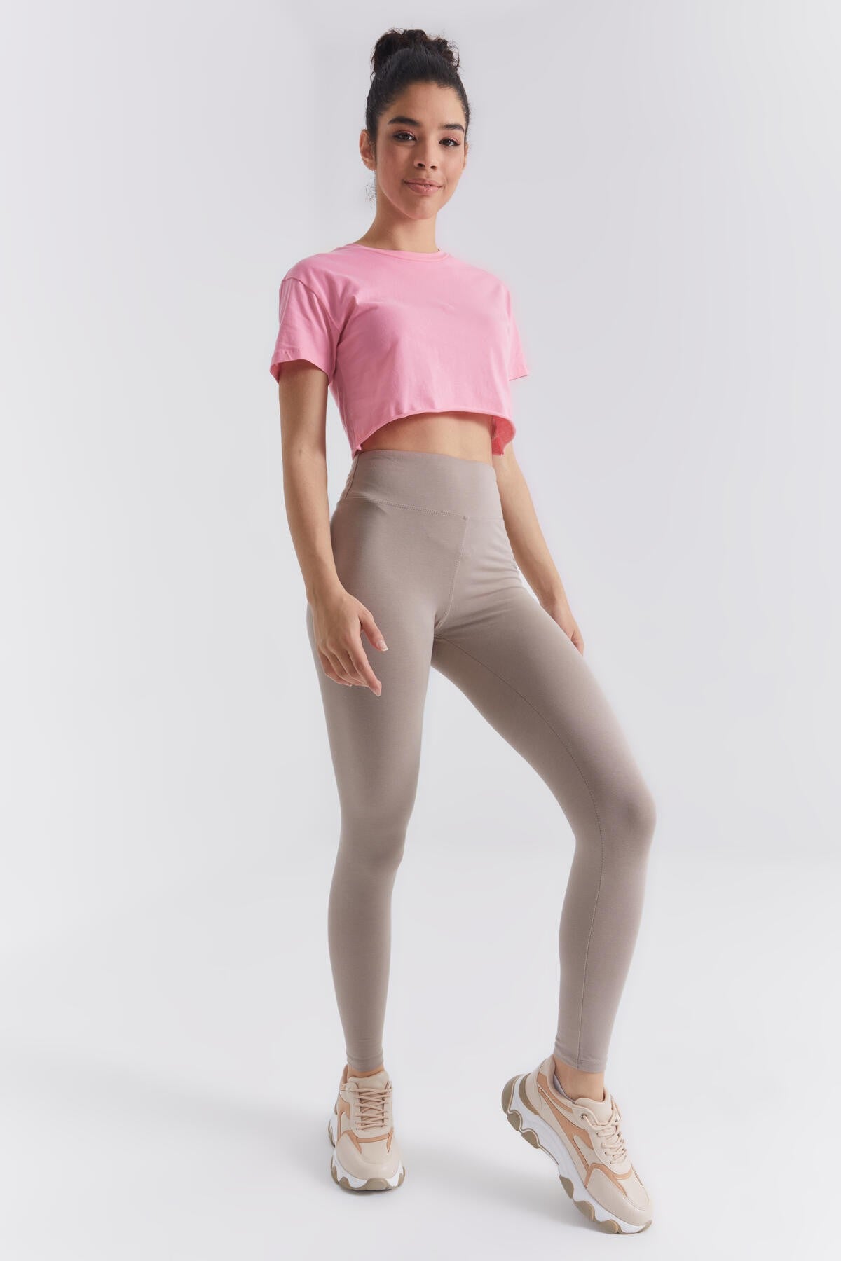 Image of Koyu Bej Yüksek Bel Toparlayıcı Slim Fit Dar Paça Kadın Tayt - 94011