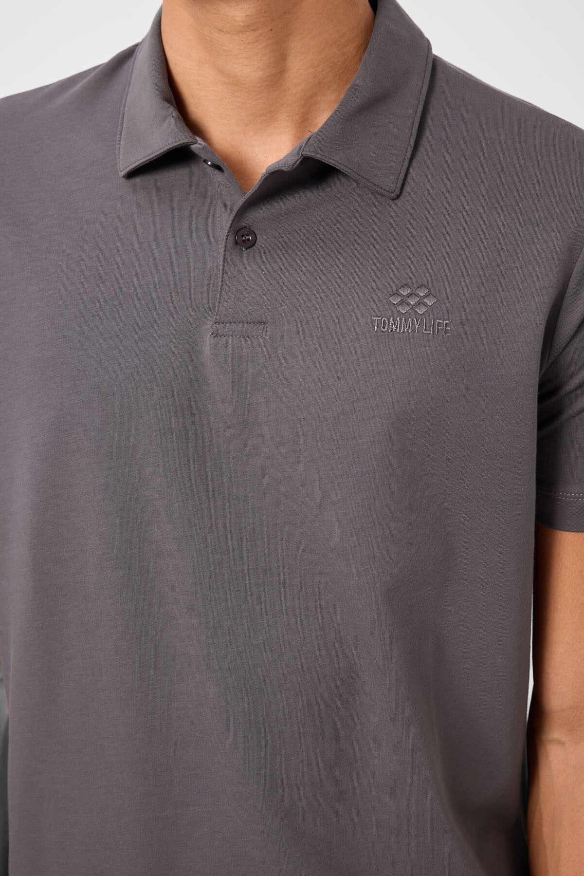 Image of Koyu Gri Standart Kalıp Basic Polo Yaka Erkek T-Shirt - 87748