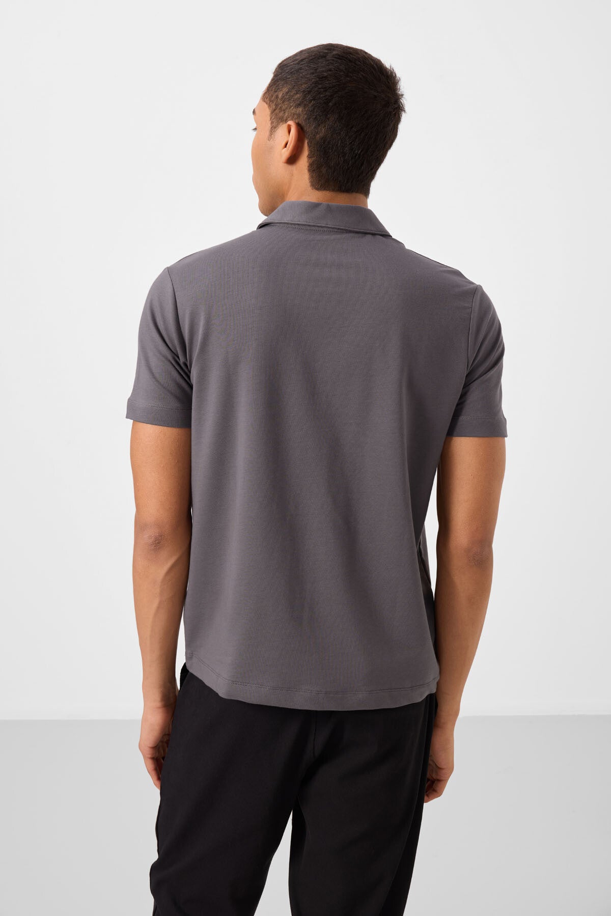 Image of Koyu Gri Standart Kalıp Basic Polo Yaka Erkek T-Shirt - 87748
