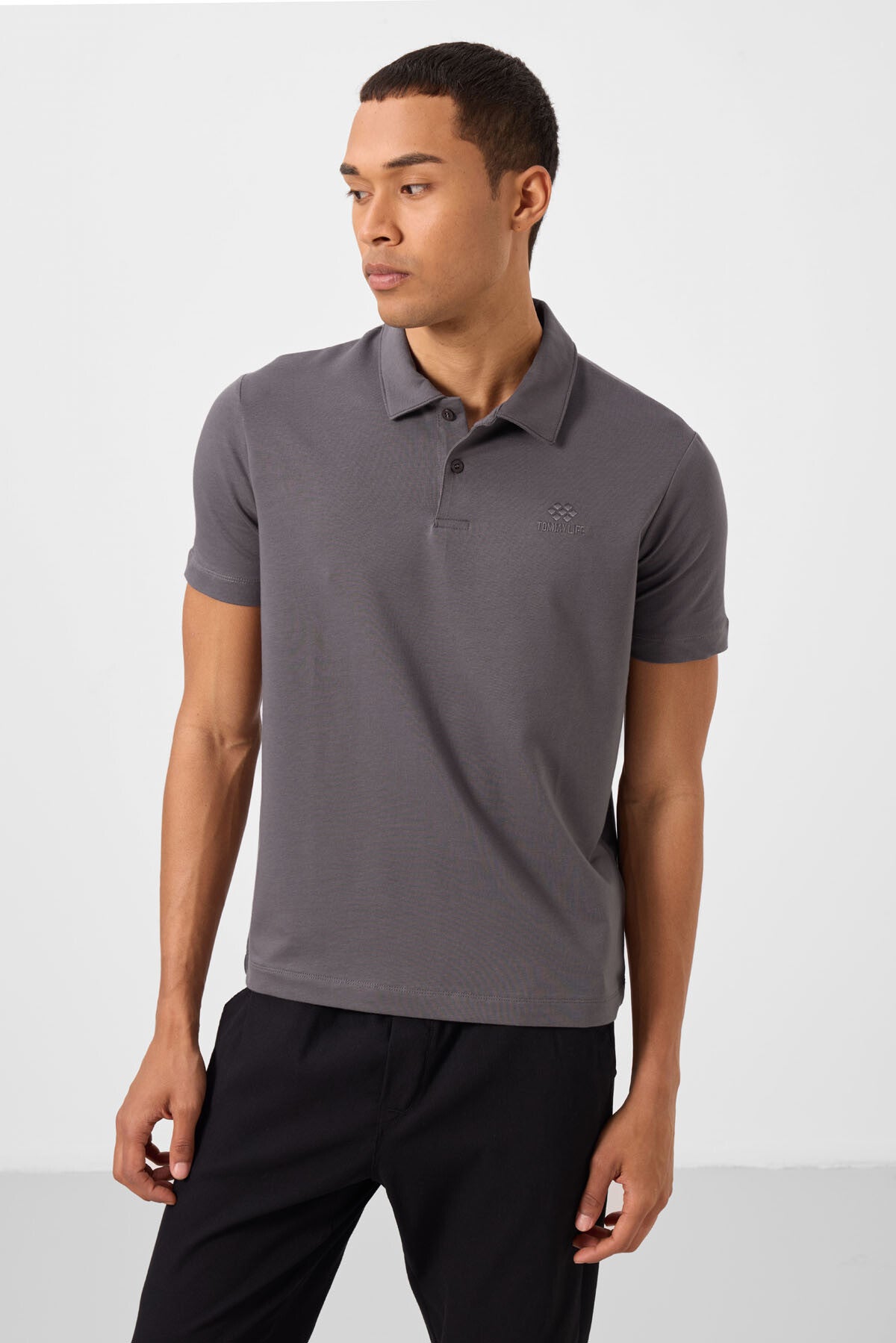 Image of Koyu Gri Standart Kalıp Basic Polo Yaka Erkek T-Shirt - 87748