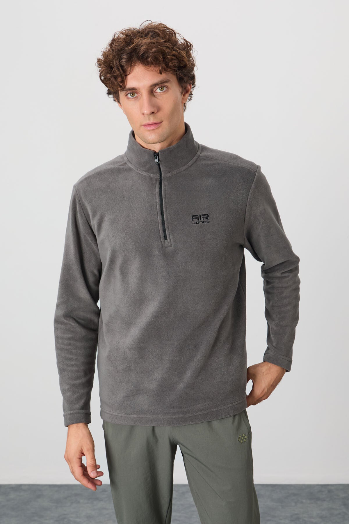 Image of River Koyu Gri Dik Yaka Erkek Polar Sweatshirt - 88310