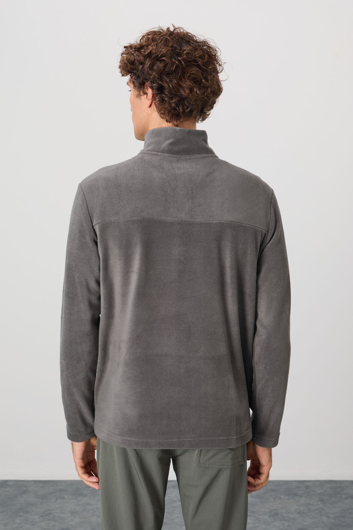 Image of River Dark Grey Stand-Up Collar Men's Fleece Sweatshirt - 88310