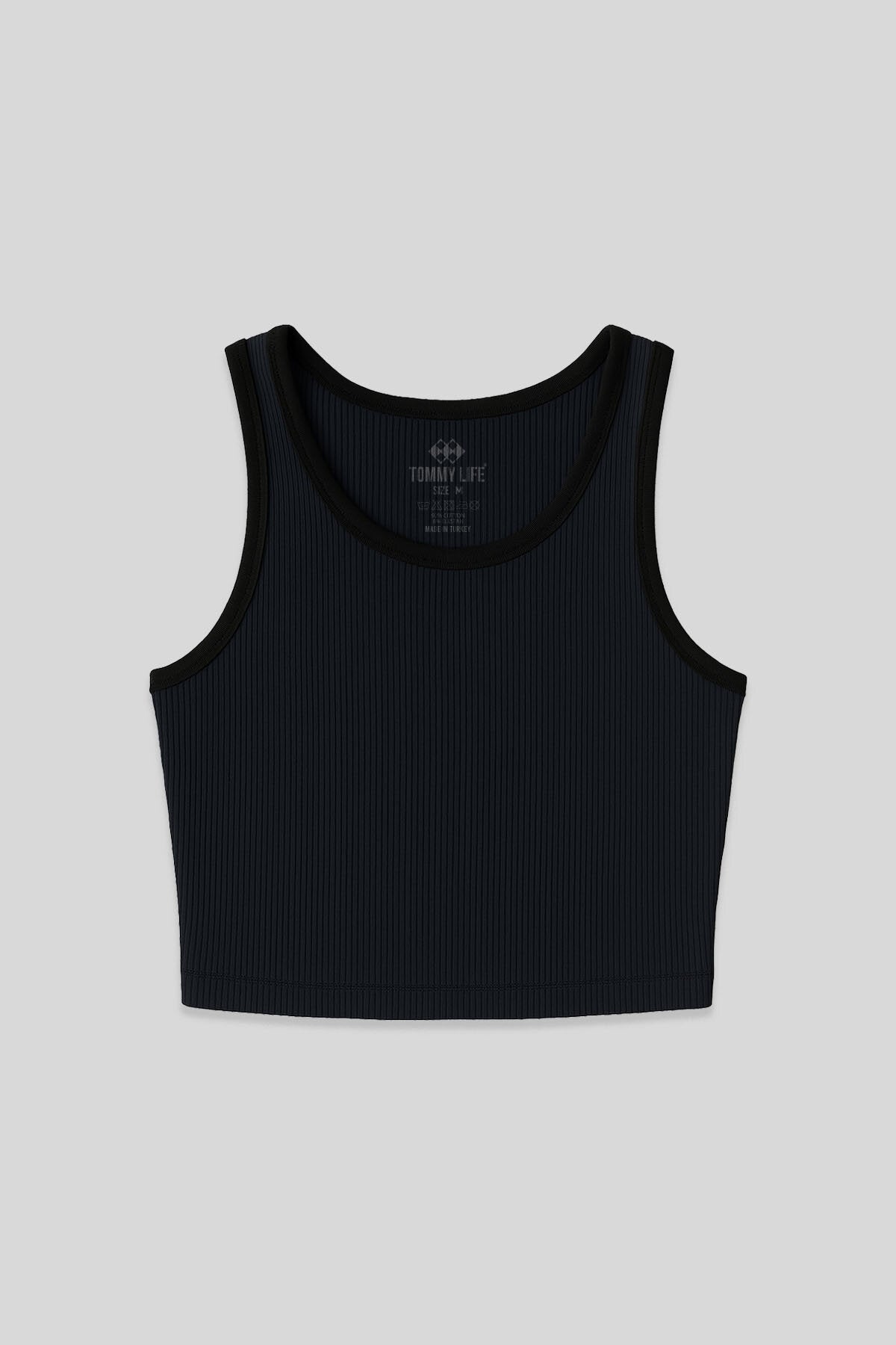 Image of Lacivert Basic Sıfır Kol Dar Kalıp U Yaka Kadın Crop Top Atlet - 97160