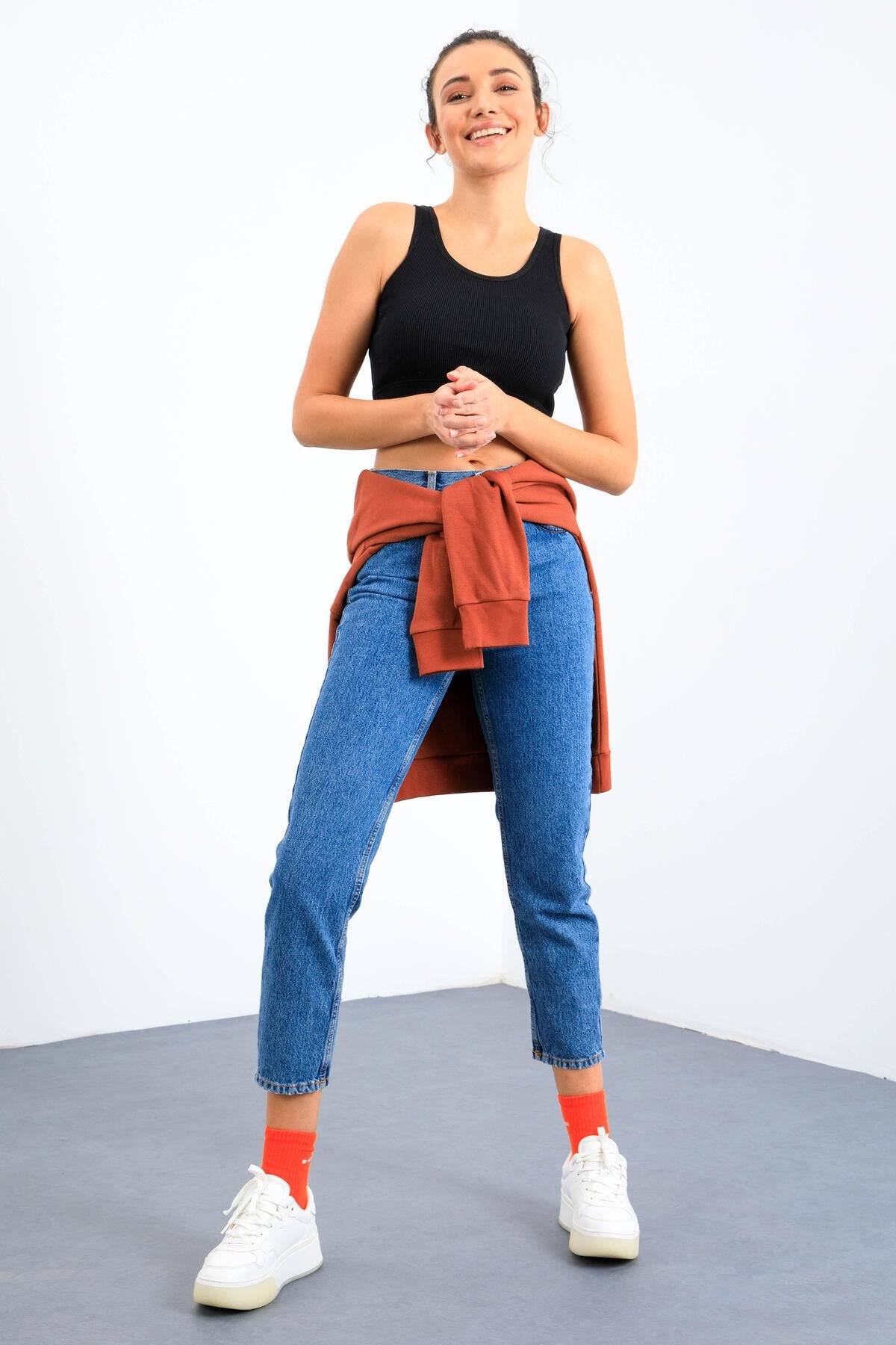 Image of Lacivert Basic Sıfır Kol Dar Kalıp U Yaka Kadın Crop Top Atlet - 97160