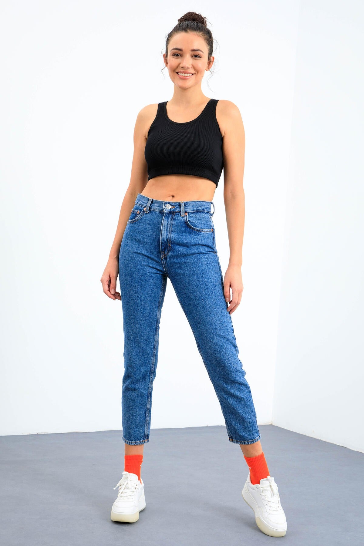 Image of Lacivert Basic Sıfır Kol Dar Kalıp U Yaka Kadın Crop Top Atlet - 97160