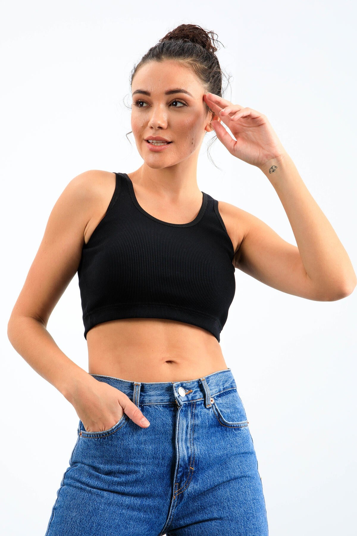 Image of Lacivert Basic Sıfır Kol Dar Kalıp U Yaka Kadın Crop Top Atlet - 97160