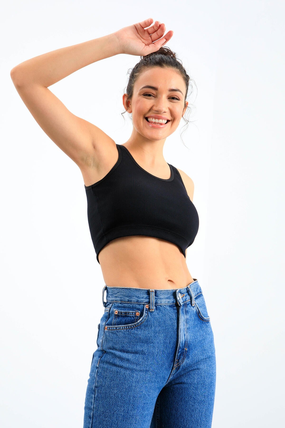 Image of Lacivert Basic Sıfır Kol Dar Kalıp U Yaka Kadın Crop Top Atlet - 97160