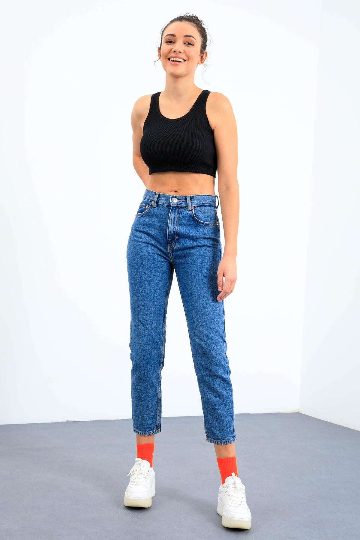 Image of Lacivert Basic Sıfır Kol Dar Kalıp U Yaka Kadın Crop Top Atlet - 97160