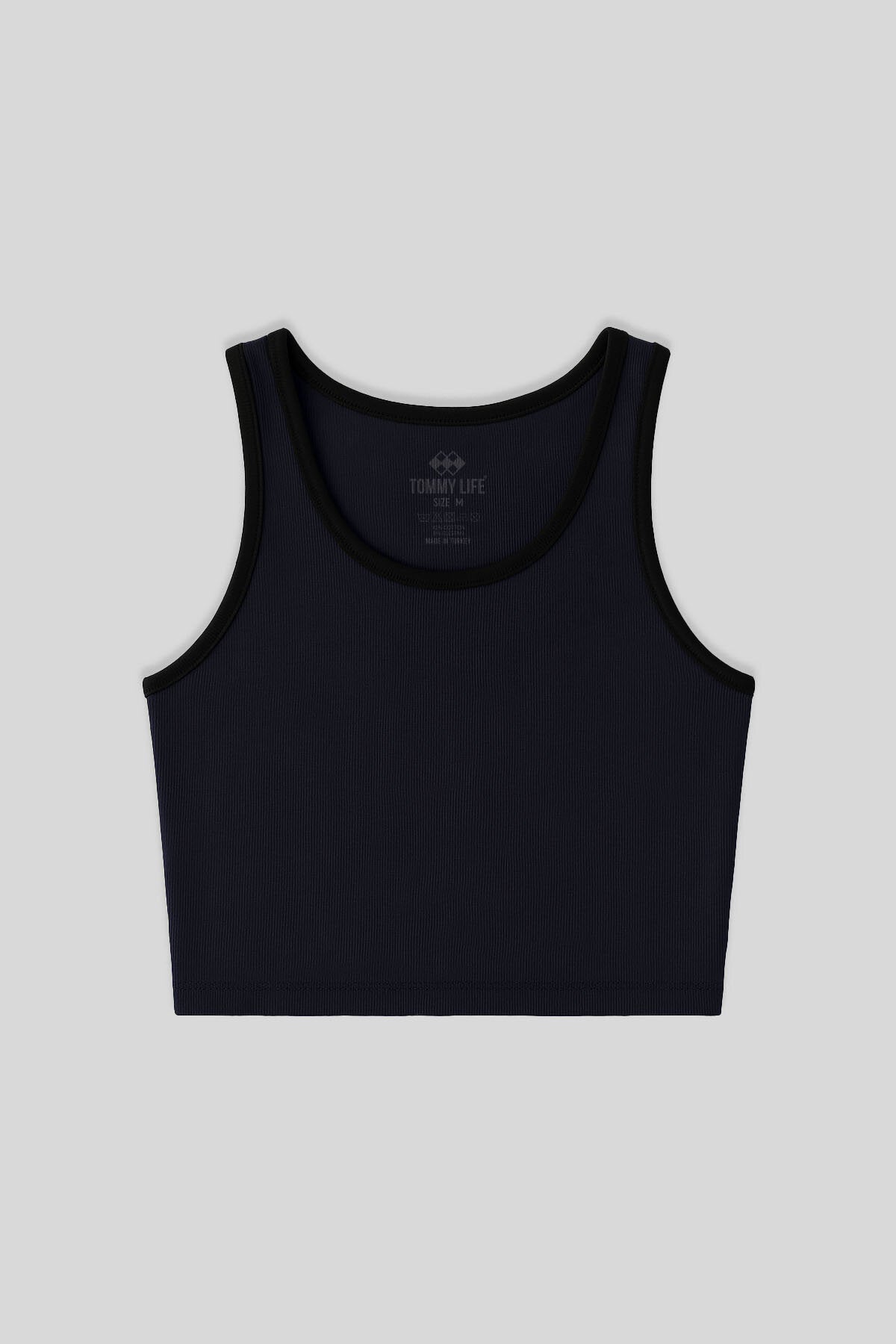 Image of Lacivert Basic Sıfır Kol Dar Kalıp U Yaka Kadın Crop Top Atlet - 97162