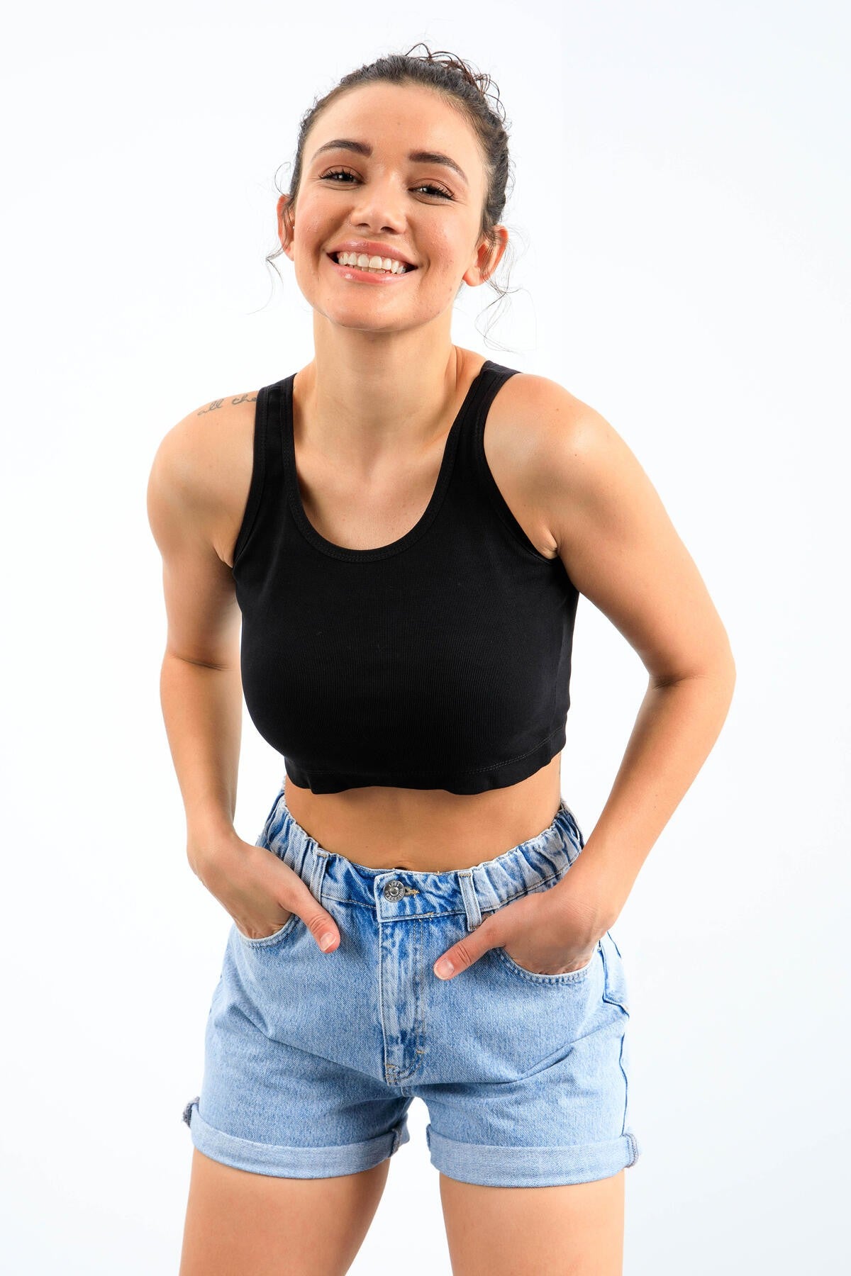 Image of Lacivert Basic Sıfır Kol Dar Kalıp U Yaka Kadın Crop Top Atlet - 97162