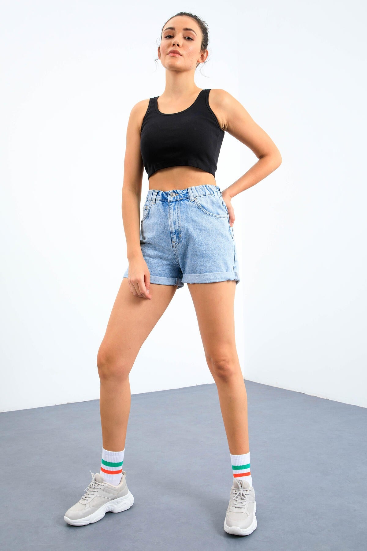 Image of Lacivert Basic Sıfır Kol Dar Kalıp U Yaka Kadın Crop Top Atlet - 97162
