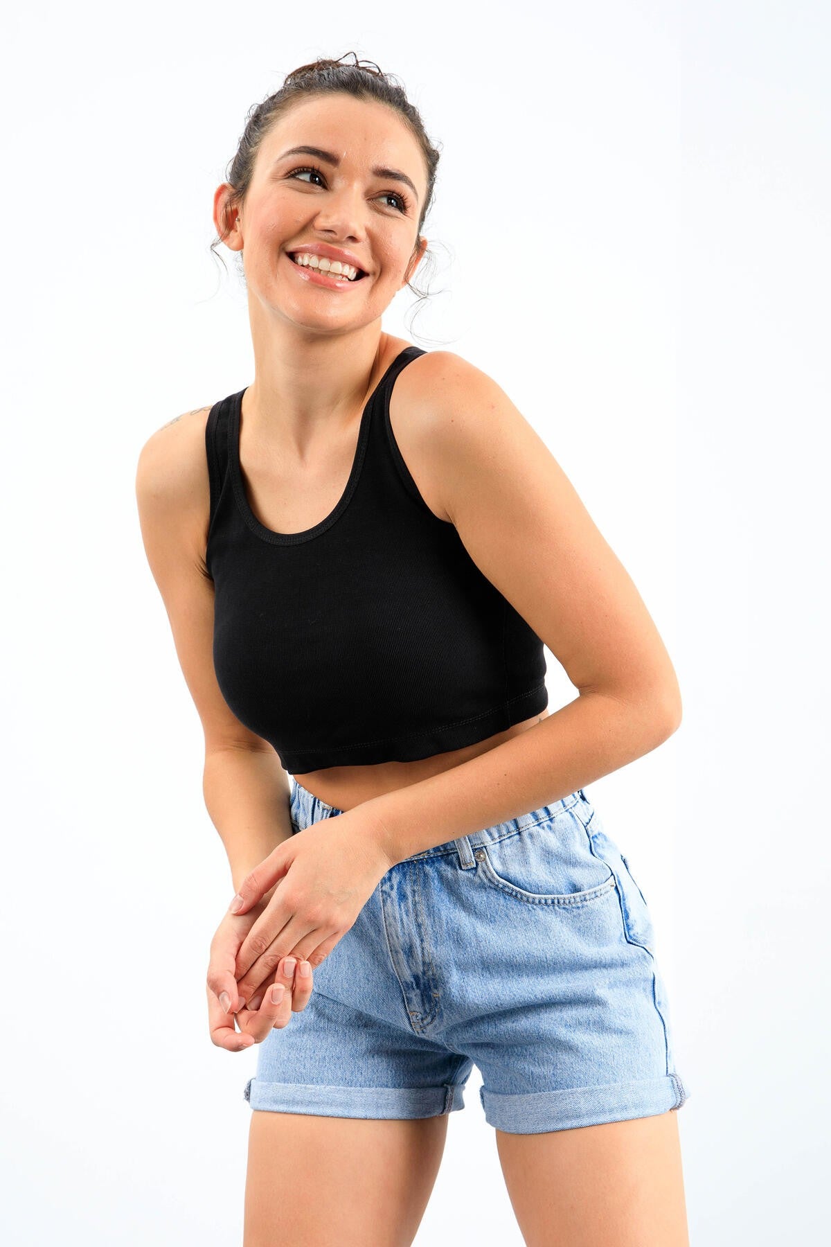 Image of Lacivert Basic Sıfır Kol Dar Kalıp U Yaka Kadın Crop Top Atlet - 97162