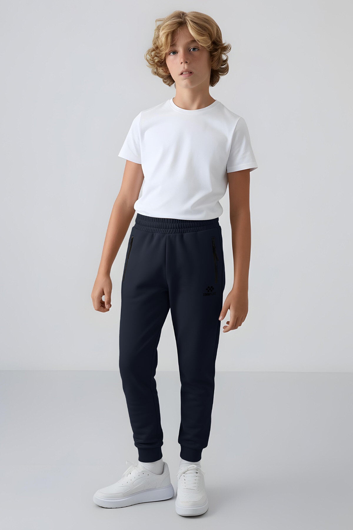 Image of Pantaloni de trening bleumarin cu fermoar, croială standard, slim, pentru băieți - 64042