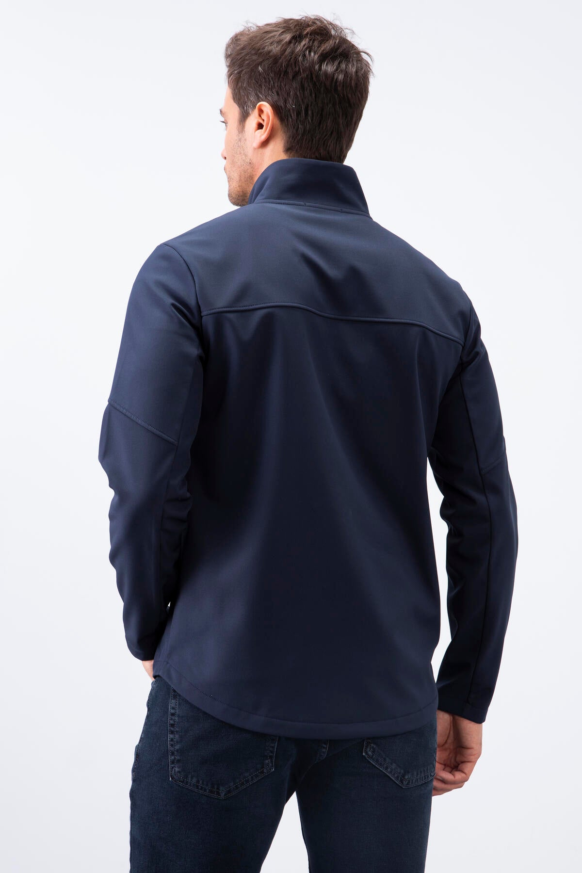 Image of Lacivert Fermuarlı Dik Yaka Su ve Rüzgar Geçirmez Softshell Erkek Mont - 88050