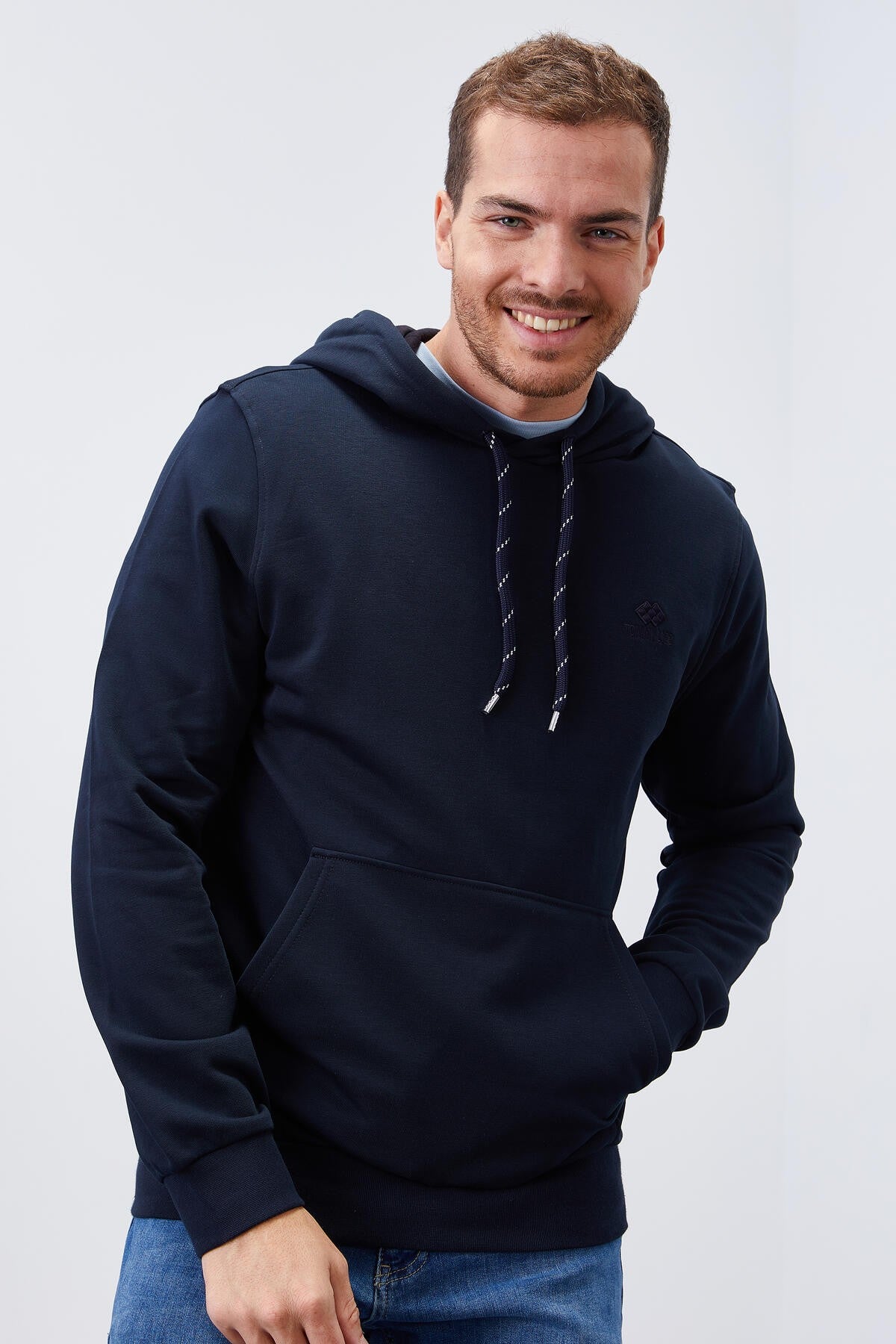 Image of Lacivert Kanguru Cep Standart Kalıp Kapüşonlu Erkek Sweatshirt - 87872