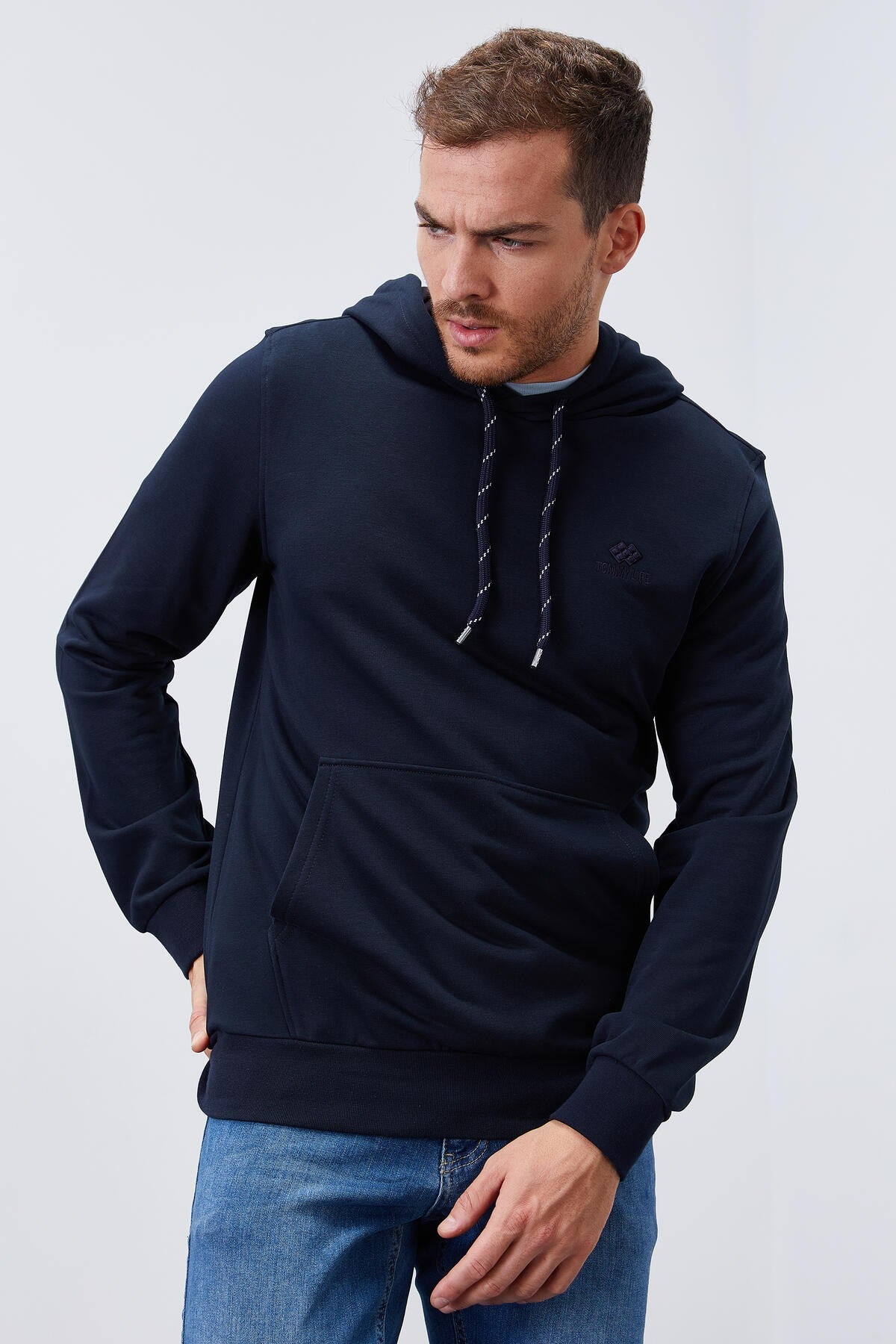 Image of Lacivert Kanguru Cep Standart Kalıp Kapüşonlu Erkek Sweatshirt - 87872