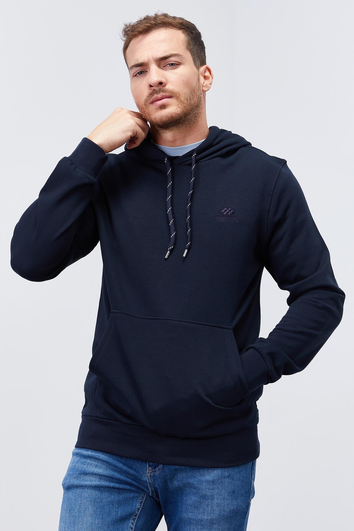 Image of Lacivert Kanguru Cep Standart Kalıp Kapüşonlu Erkek Sweatshirt - 87872