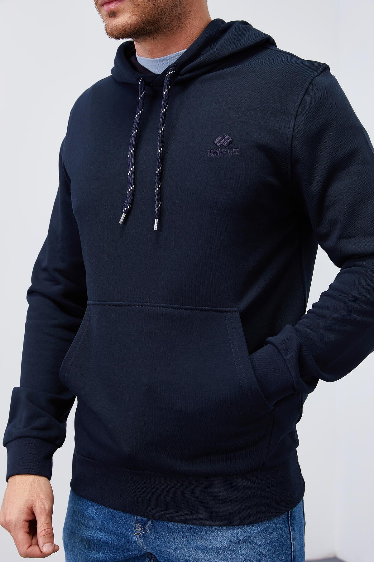 Image of Lacivert Kanguru Cep Standart Kalıp Kapüşonlu Erkek Sweatshirt - 87872