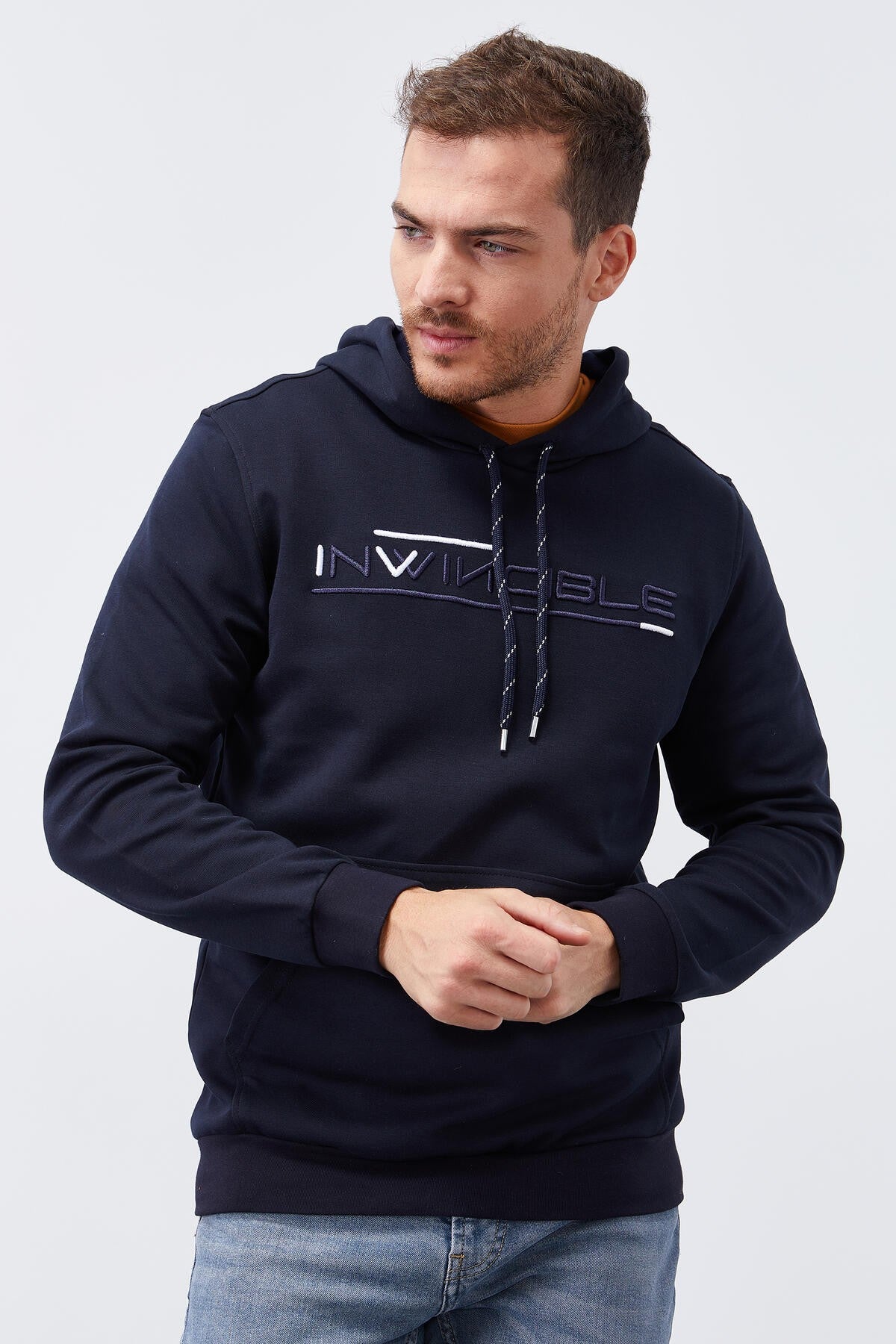 Image of Lacivert Kanguru Cep Standart Kalıp Kapüşonlu Erkek Sweatshirt - 87883