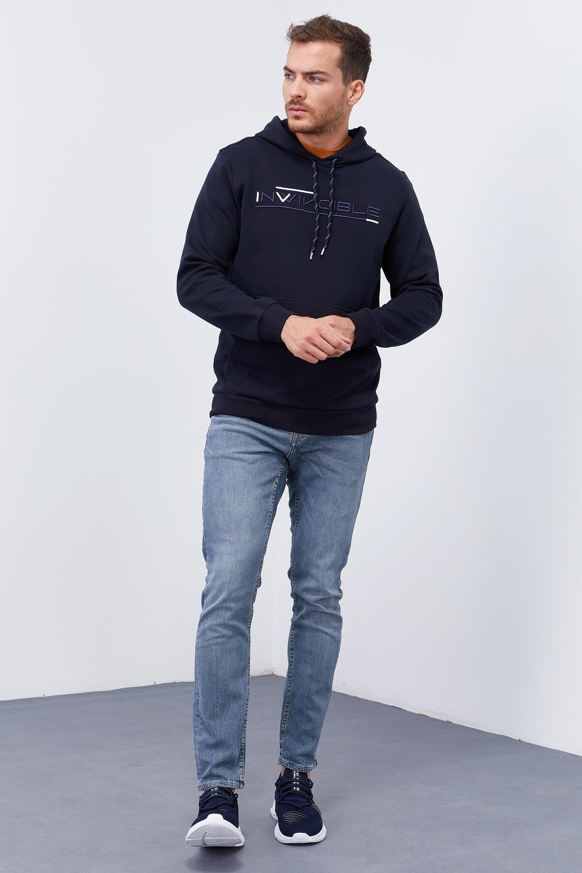 Image of Lacivert Kanguru Cep Standart Kalıp Kapüşonlu Erkek Sweatshirt - 87883