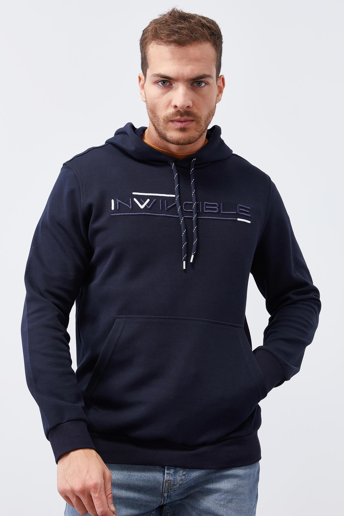 Image of Lacivert Kanguru Cep Standart Kalıp Kapüşonlu Erkek Sweatshirt - 87883