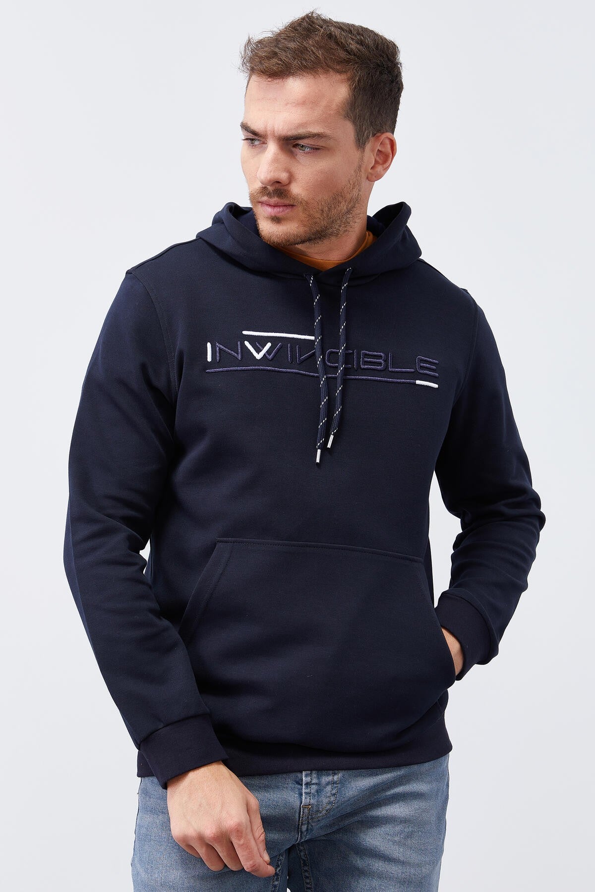 Image of Lacivert Kanguru Cep Standart Kalıp Kapüşonlu Erkek Sweatshirt - 87883