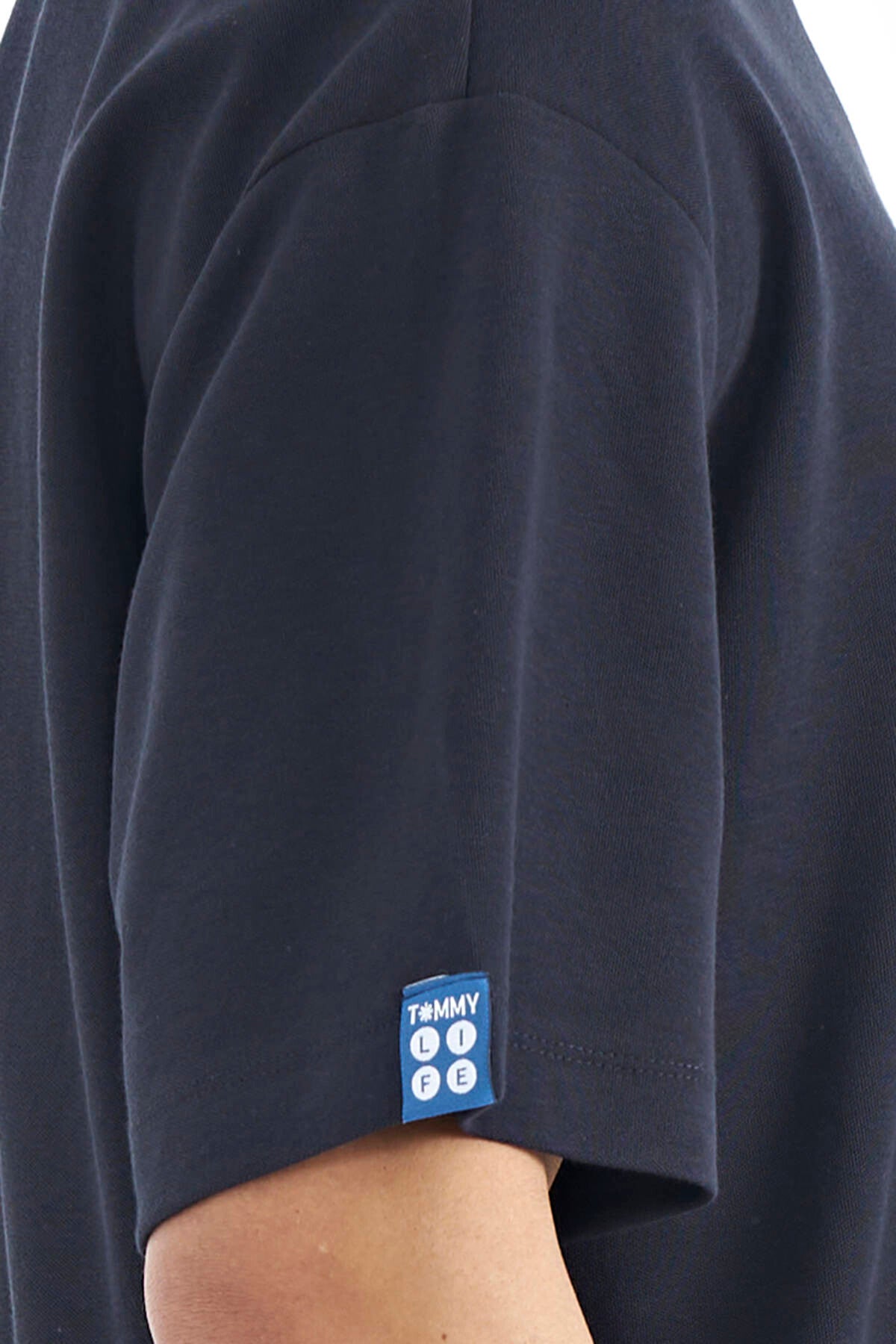 Image of Lacivert Kol Arma Detaylı Basic Oversize Erkek T-Shirt - 88193