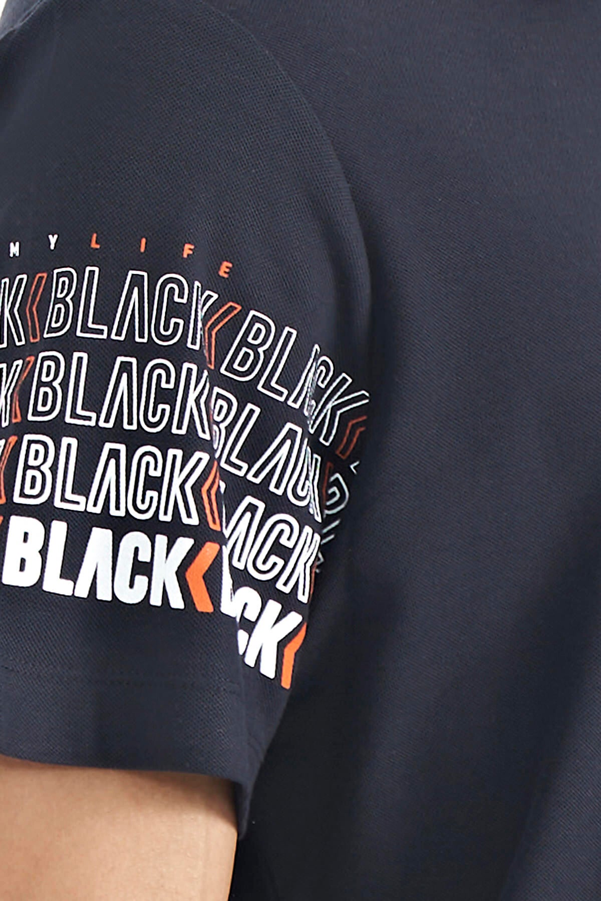 Image of Lacivert Kol Baskı Detaylı Polo Yaka Standart Form Erkek T-shirt - 88240