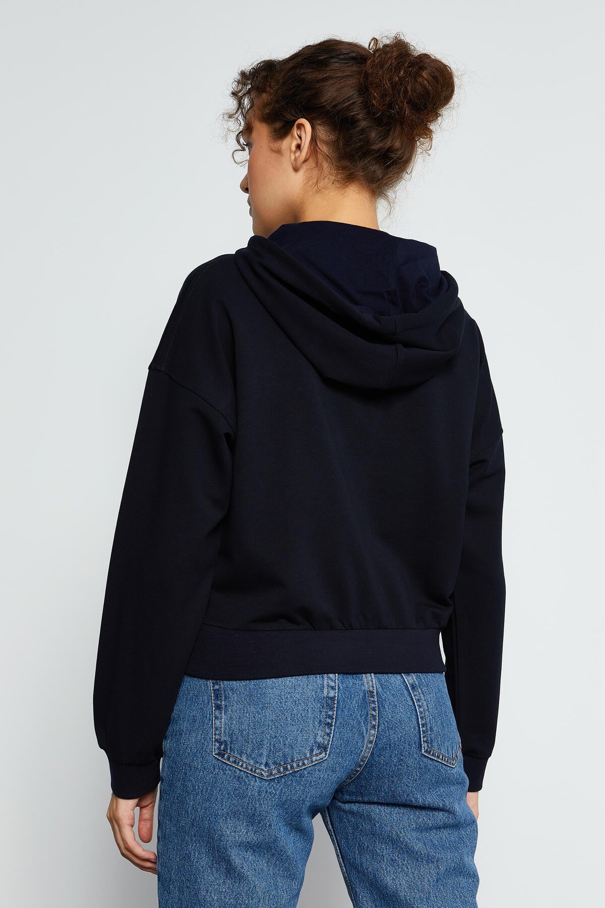 Image of Lacivert Uzun Kol Rahat Form Kapüşonlu Kadın Sweatshirt - 97115
