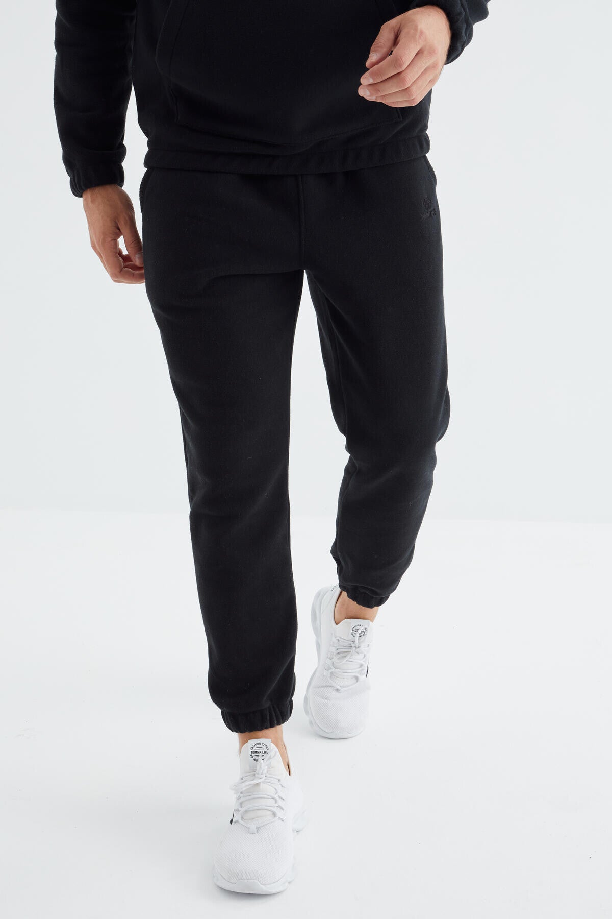 Image of Set trening bărbătesc din fleece, bleumarin, cu fermoar pe jumătate, guler înalt și tiv elastic - 85159