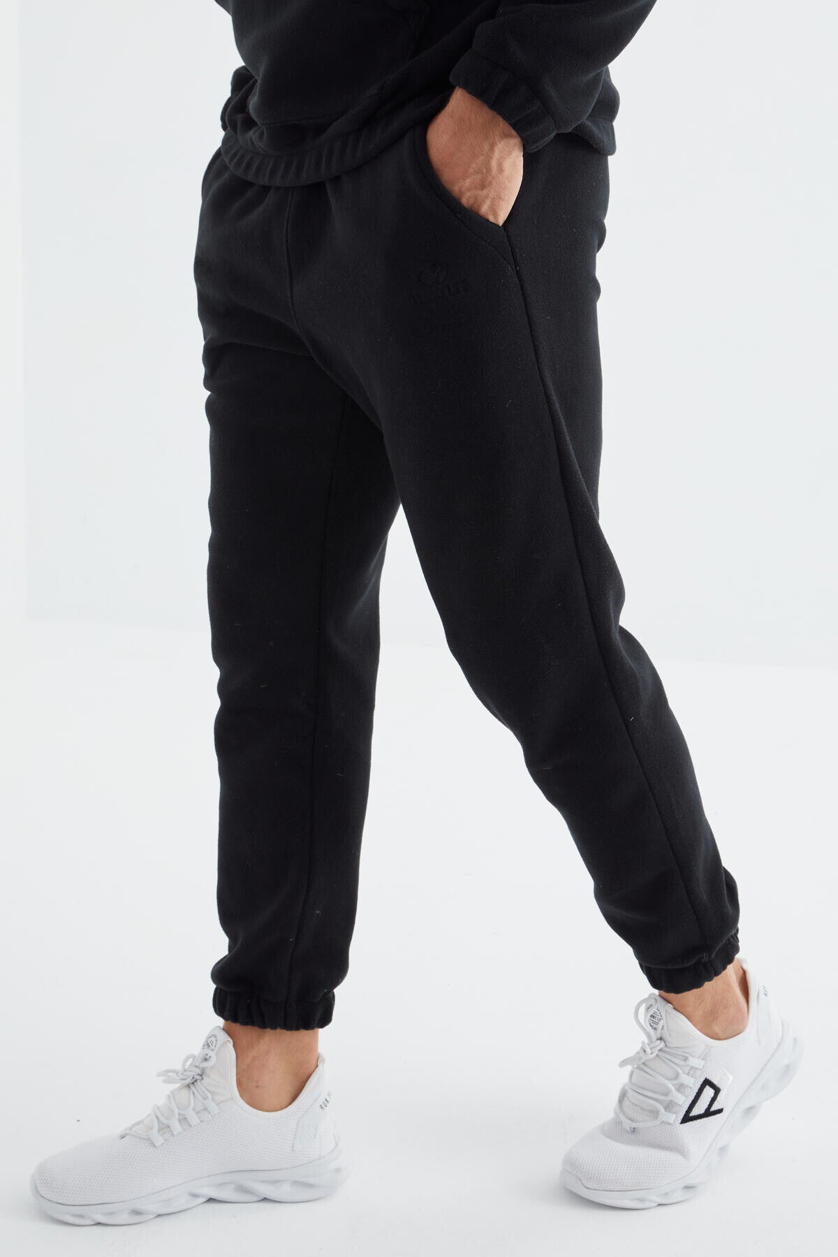 Image of Set trening bărbătesc din fleece, bleumarin, cu fermoar pe jumătate, guler înalt și tiv elastic - 85159