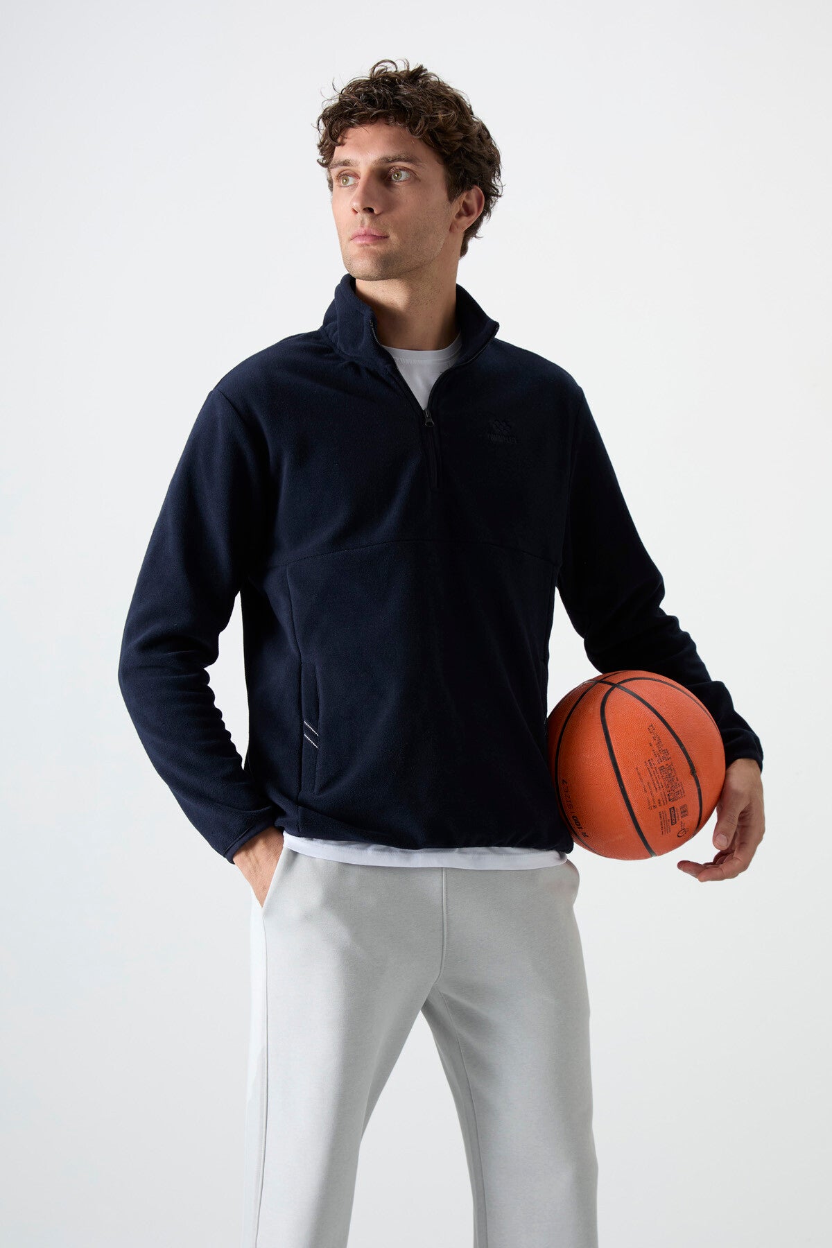 Image of Lacivert Yarım Fermuarlı Sweatshirt Slim Fit Dik Yaka Erkek Polar - 87891