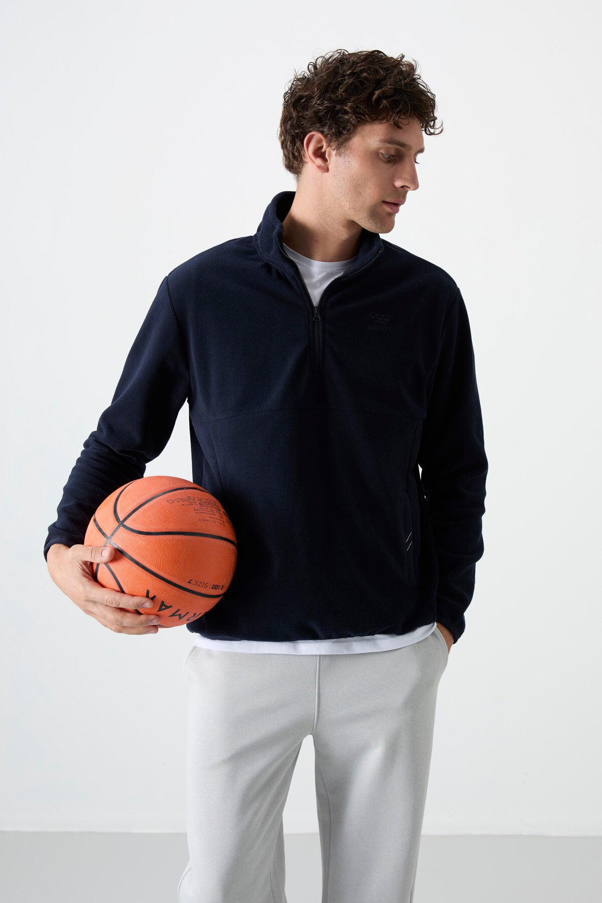 Image of Lacivert Yarım Fermuarlı Sweatshirt Slim Fit Dik Yaka Erkek Polar - 87891