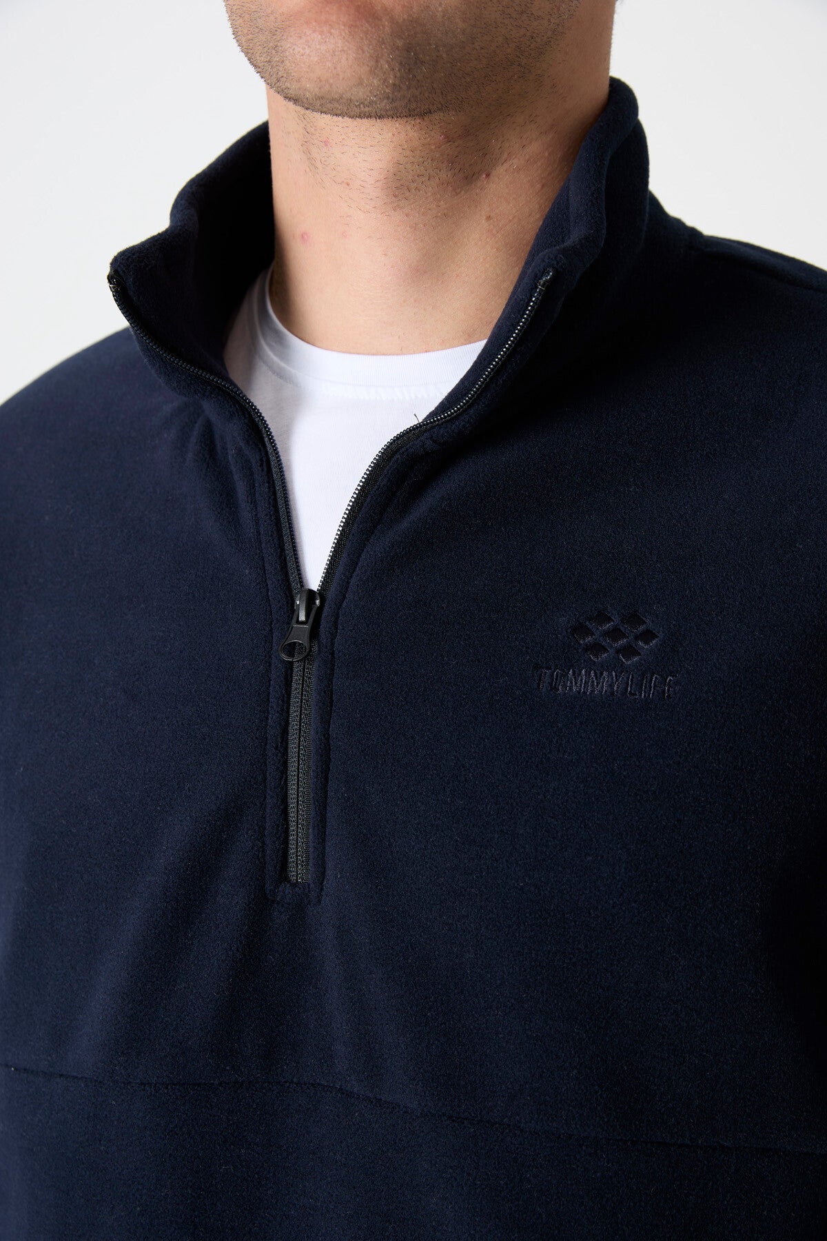 Image of Lacivert Yarım Fermuarlı Sweatshirt Slim Fit Dik Yaka Erkek Polar - 87891