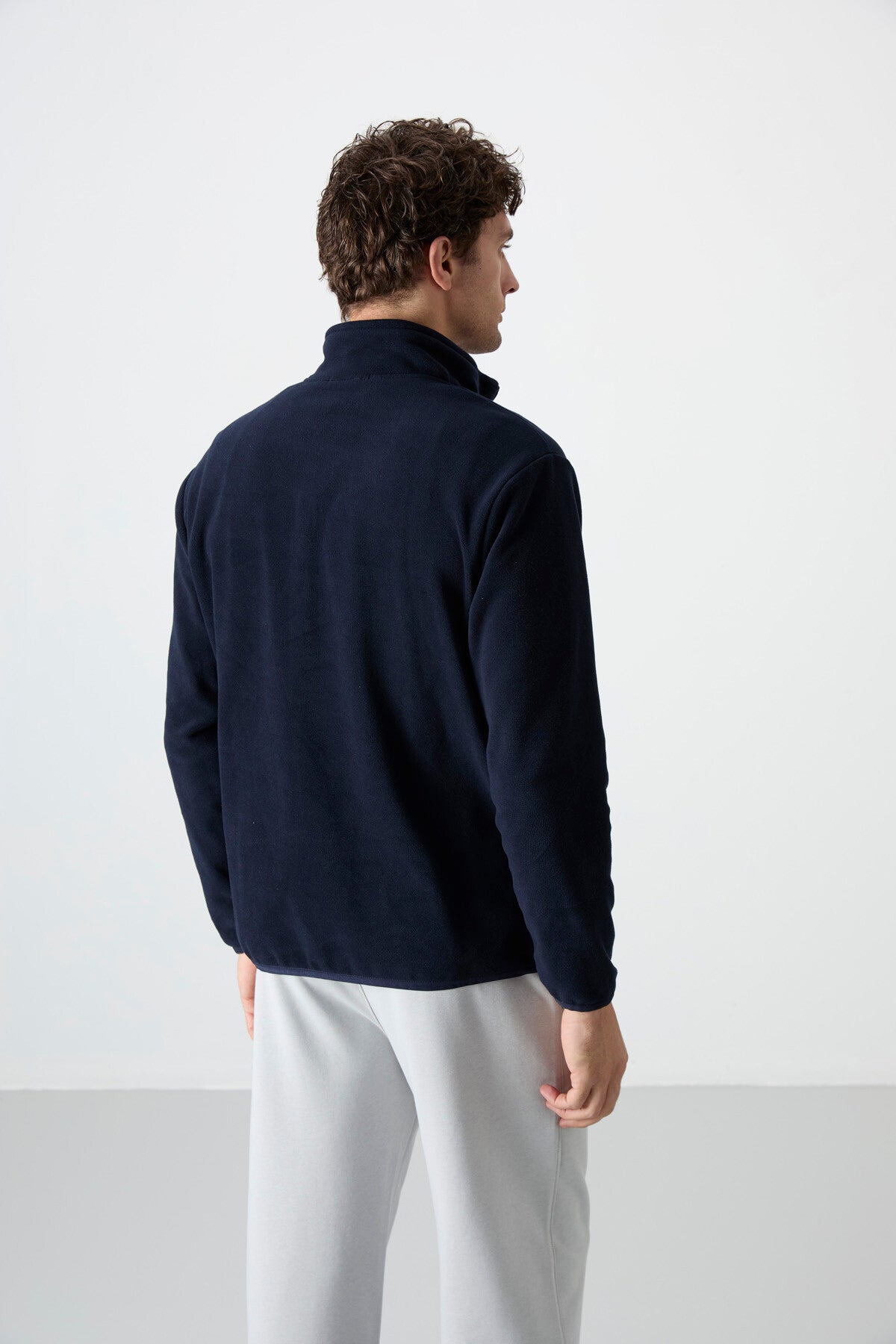 Image of Lacivert Yarım Fermuarlı Sweatshirt Slim Fit Dik Yaka Erkek Polar - 87891