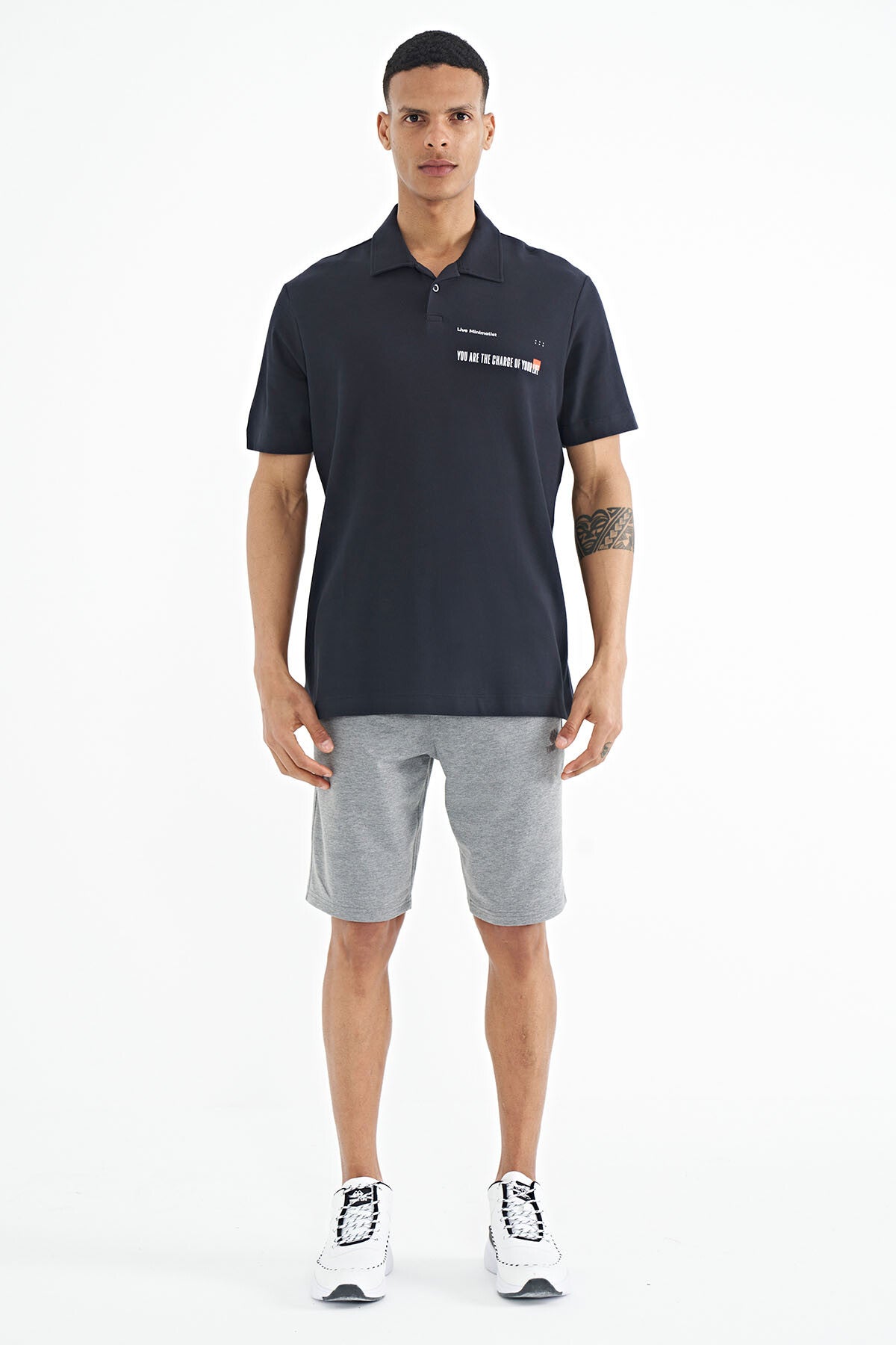 Image of Lacivert Yazı Baskılı Standart Form Polo Yaka Erkek T-shirt - 88236