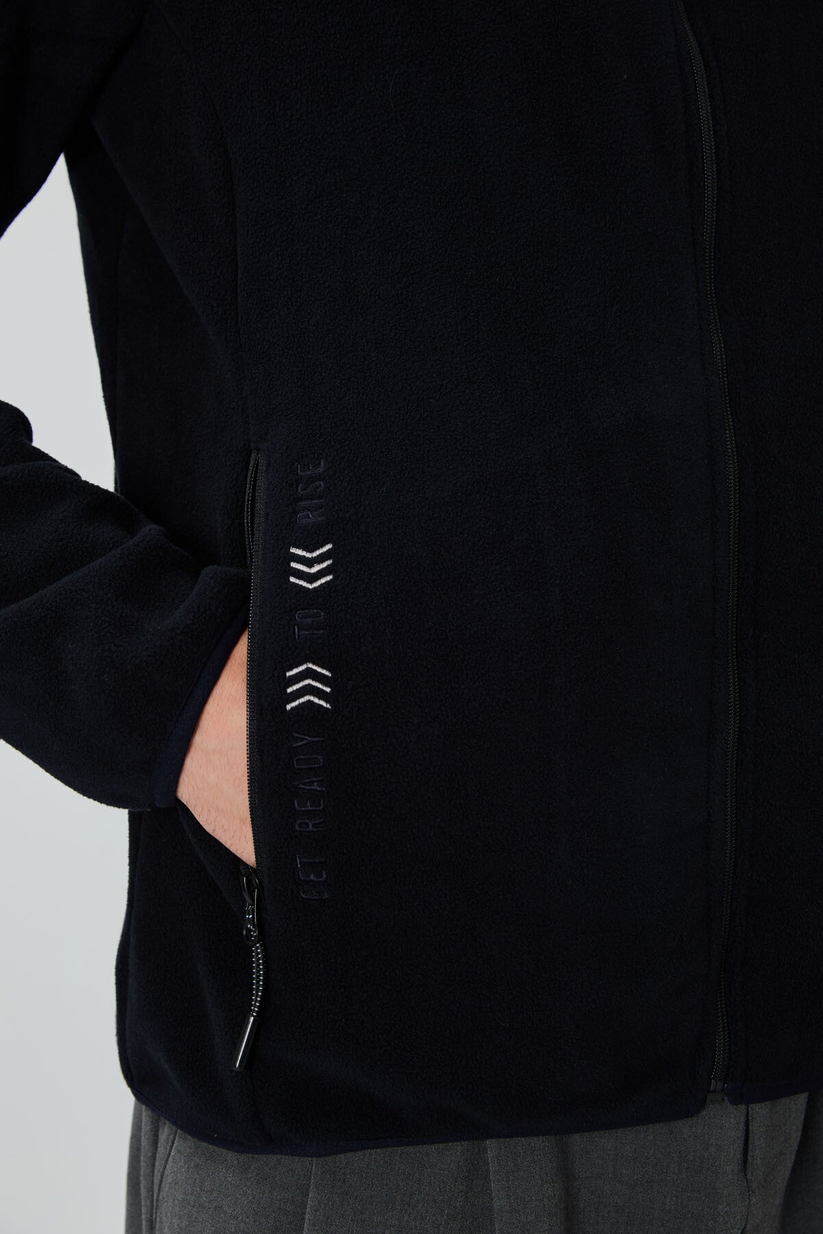 Image of Lacivert Yazı Nakışlı Dik Yaka Fermuarlı Standart Kalıp Erkek Sweatshirt Polar - 87992