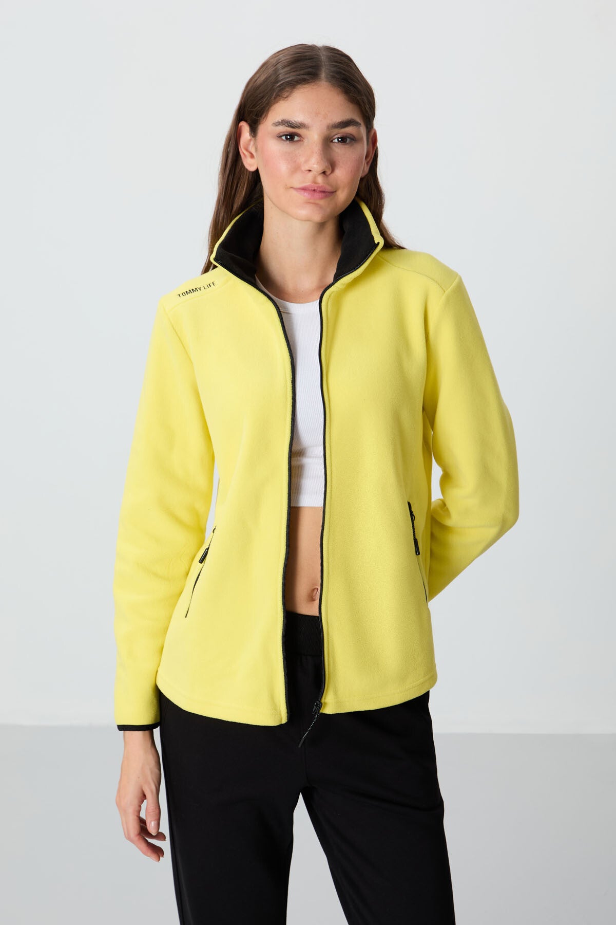 Image of Limon Dik Yaka Fermuarlı Rahat Form Kadın Polar Sweatshirt - 97173